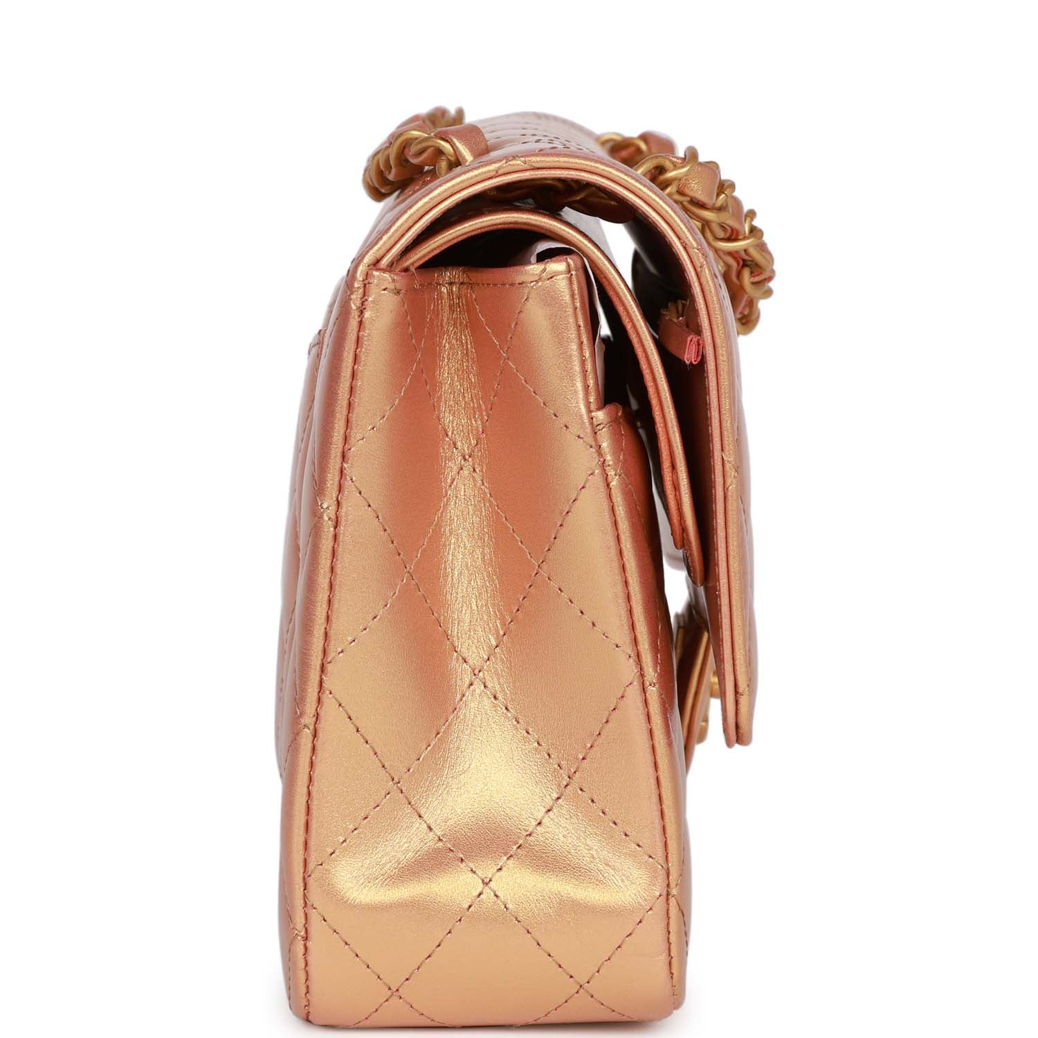 Chanel Medium Classic Double Flap Bag Metallic Iridescent Gold Calfskin Antique Gold Hardware - Image 3