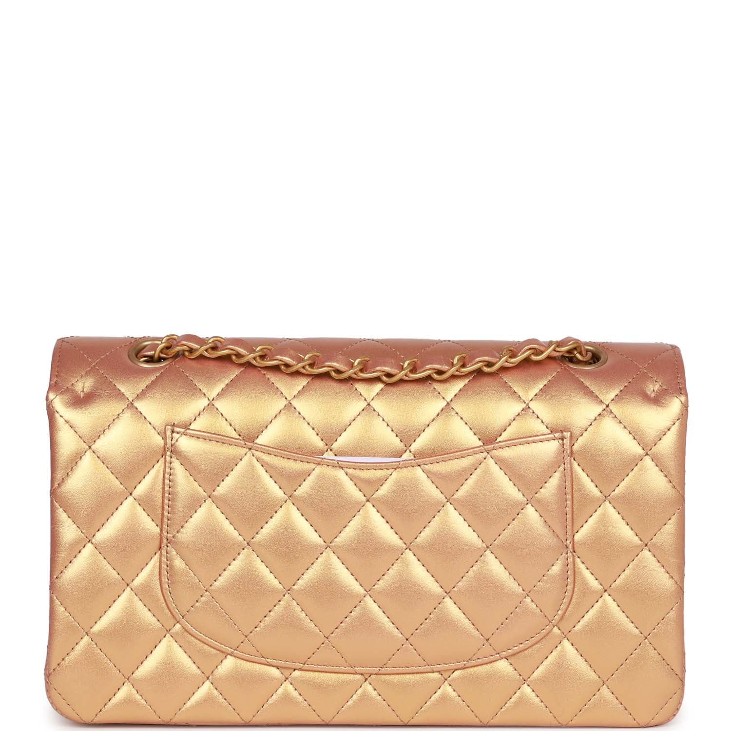 Chanel Medium Classic Double Flap Bag Metallic Iridescent Gold Calfskin Antique Gold Hardware - Image 4