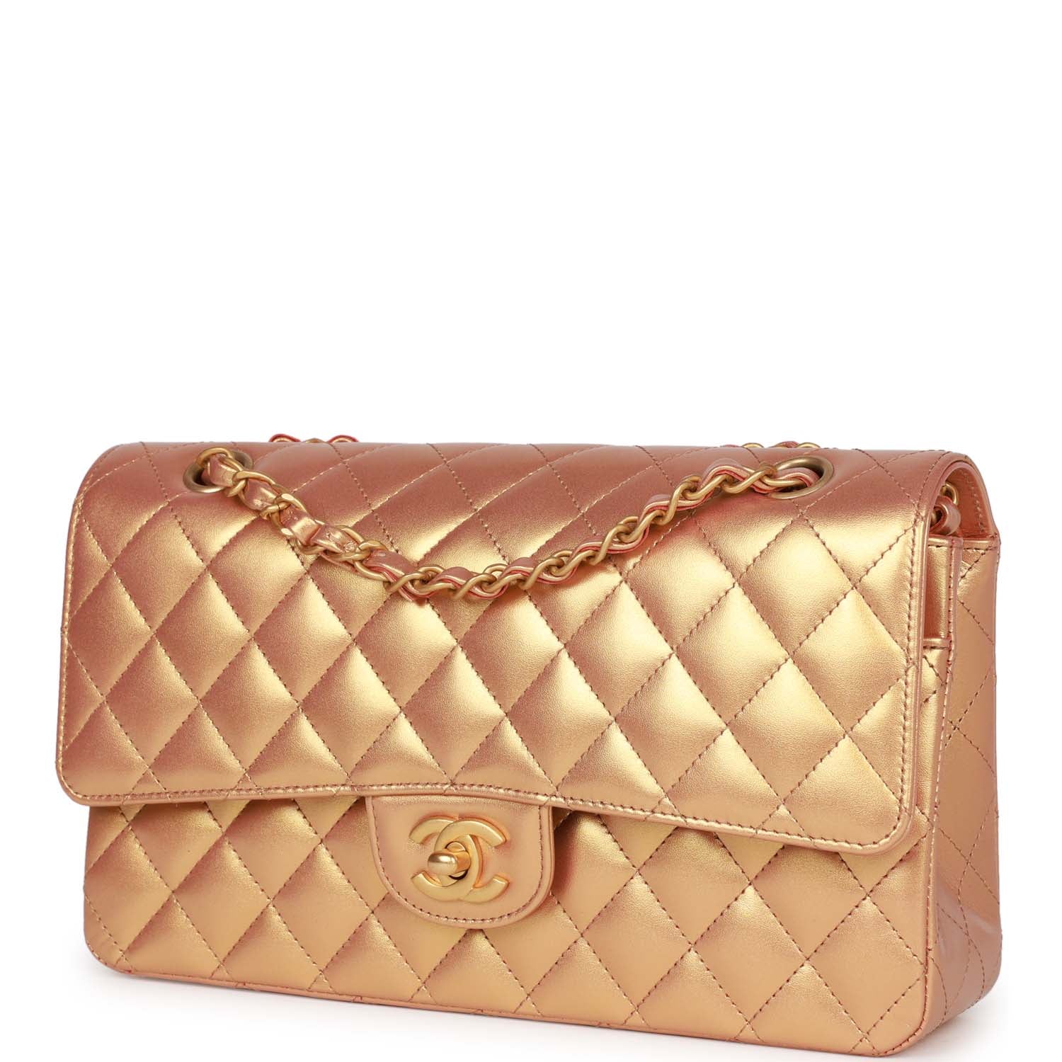 Chanel Medium Classic Double Flap Bag Metallic Iridescent Gold Calfskin Antique Gold Hardware - Image 5