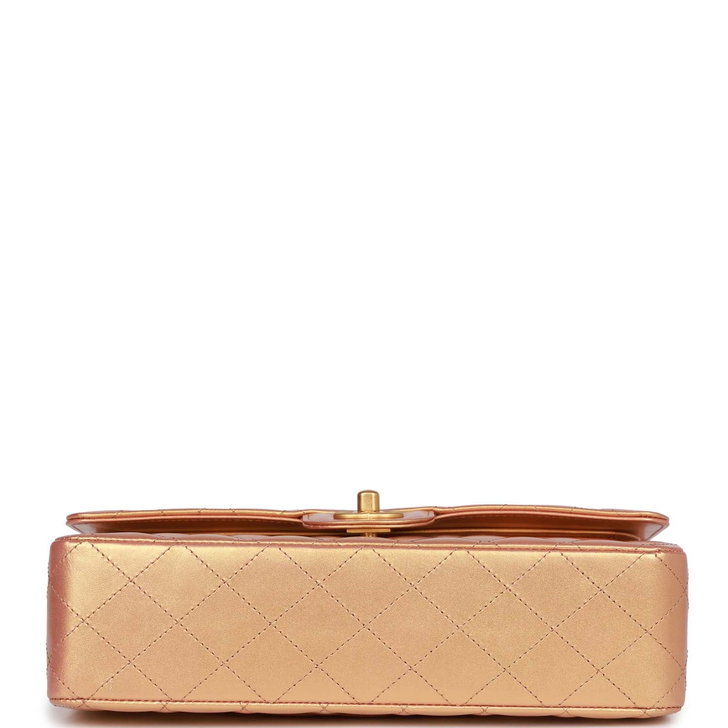 Chanel Medium Classic Double Flap Bag Metallic Iridescent Gold Calfskin Antique Gold Hardware - Image 6