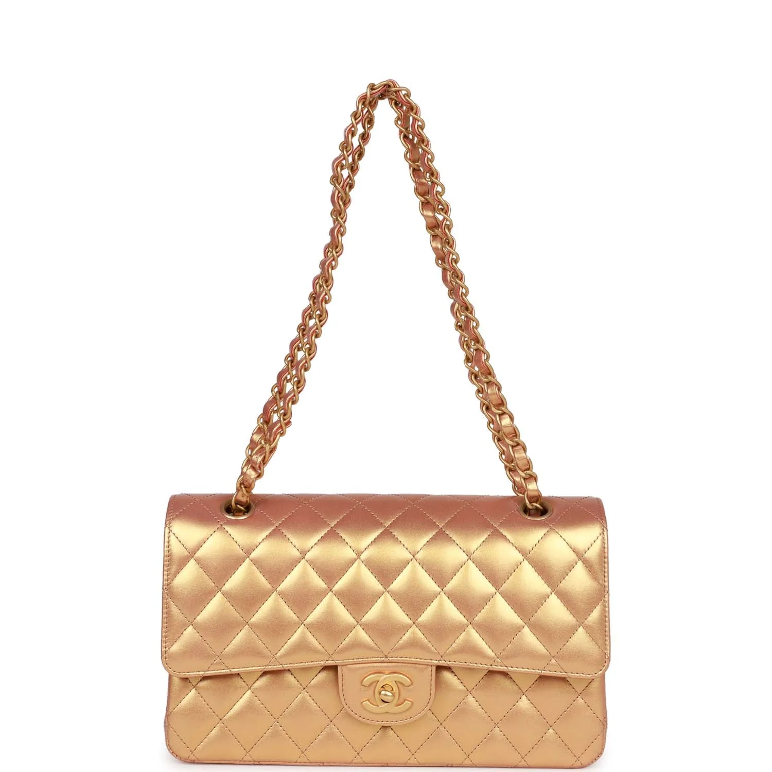 Chanel Medium Classic Double Flap Bag Metallic Iridescent Gold Calfskin Antique Gold Hardware - Image 7