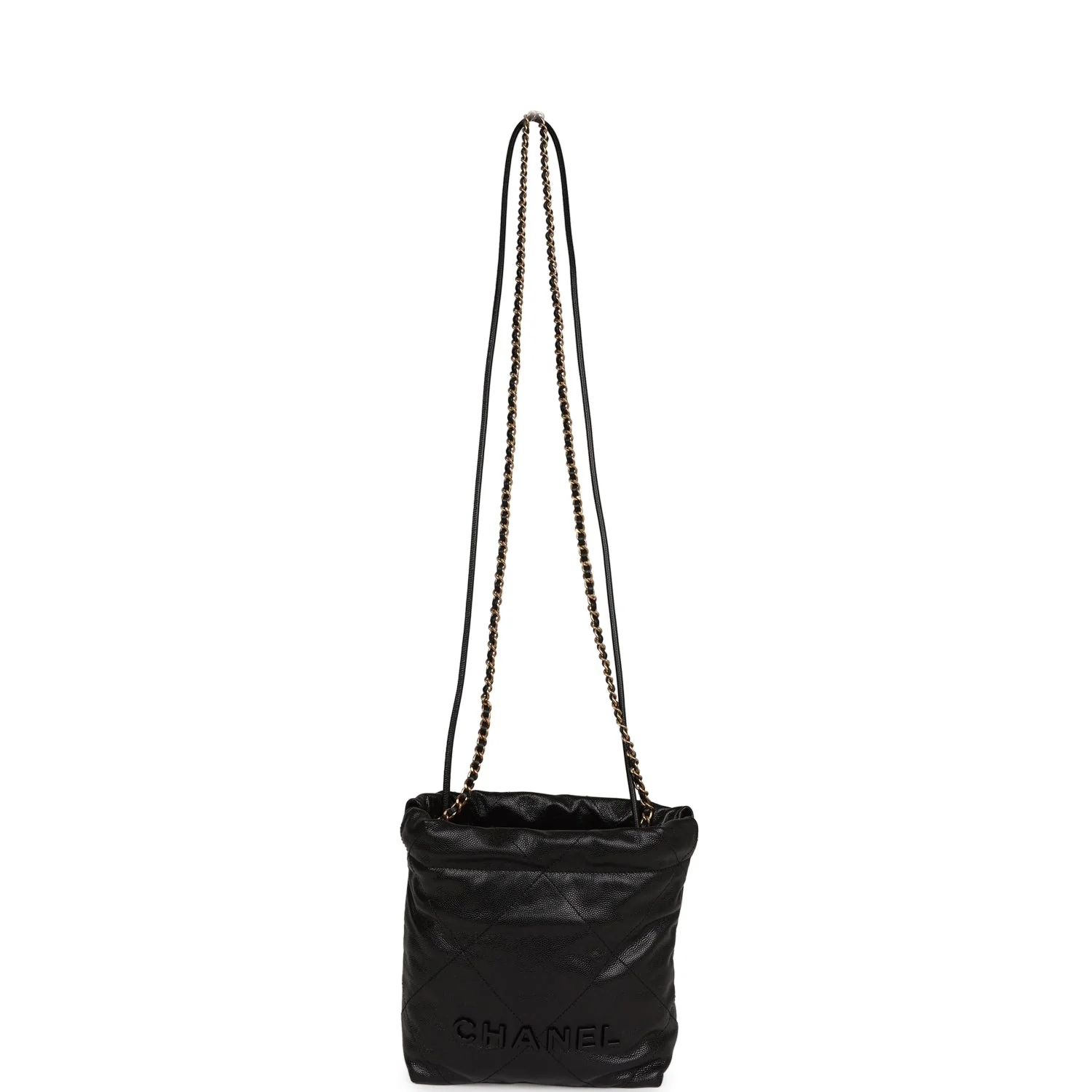 Chanel Mini 22 Bag Black Grained Calfskin Gold Hardware - Image 7