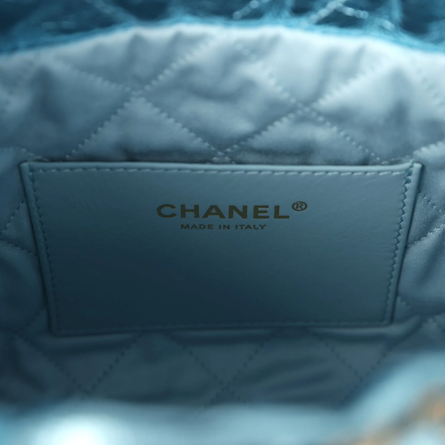 Chanel Mini 22 Bag Blue Metallic Calfskin Brushed Gold Hardware - Image 10