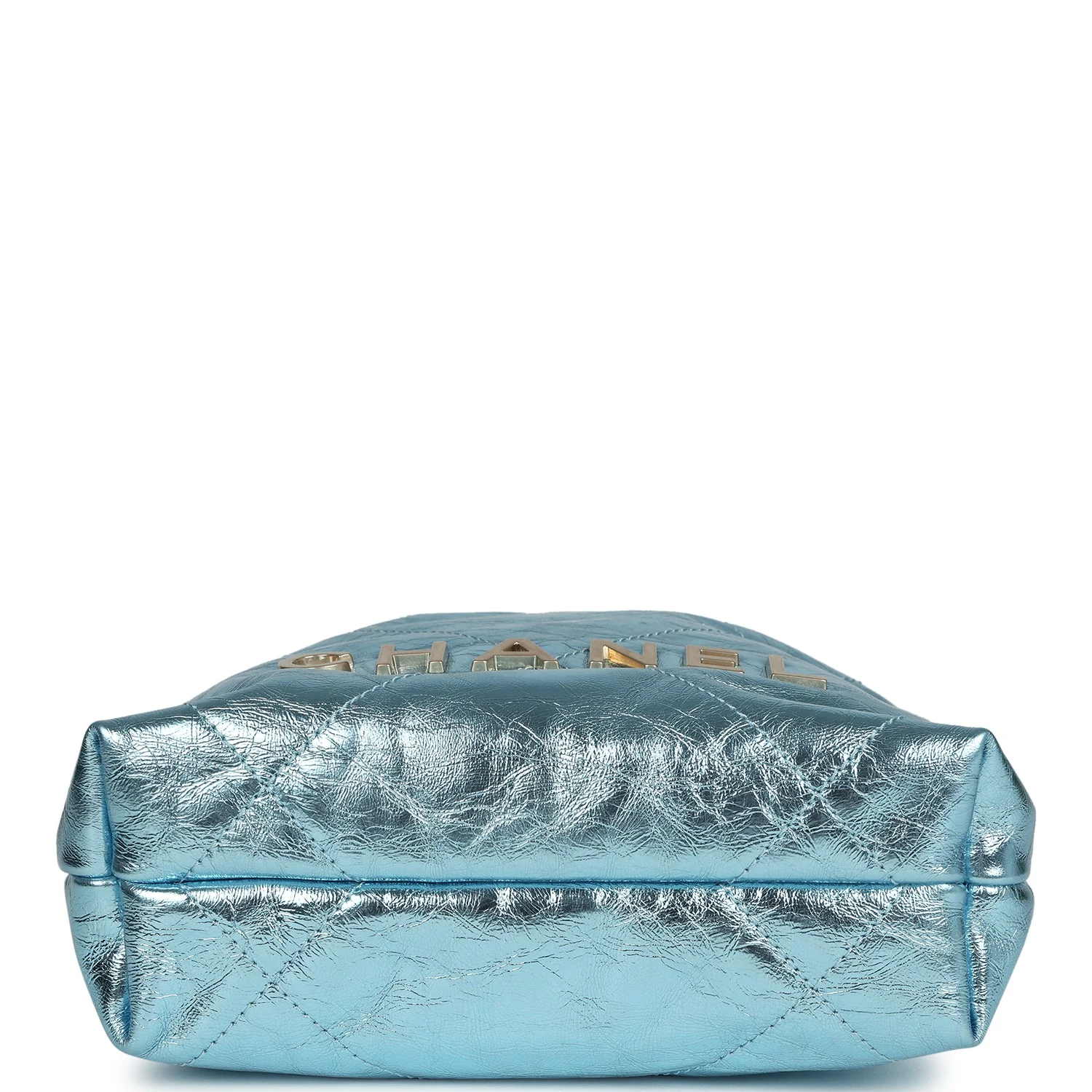 Chanel Mini 22 Bag Blue Metallic Calfskin Brushed Gold Hardware - Image 8