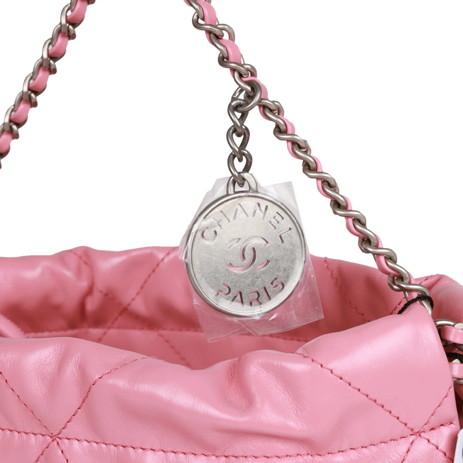 Chanel Mini 22 Bag Pink Calfskin Silver Hardware - Image 3