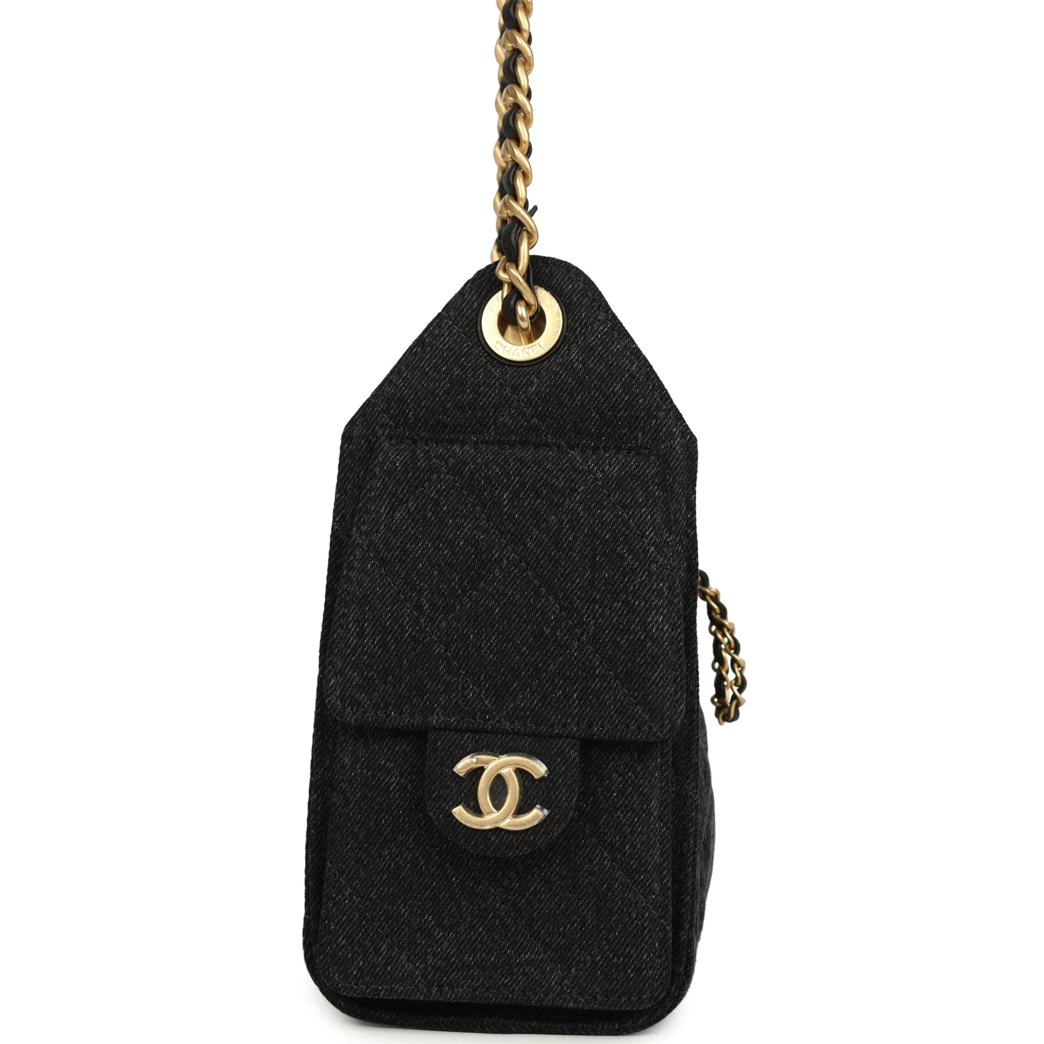 Chanel Mini 25 Hobo Bag Black Washed Denim Antique Gold Hardware - Image 3
