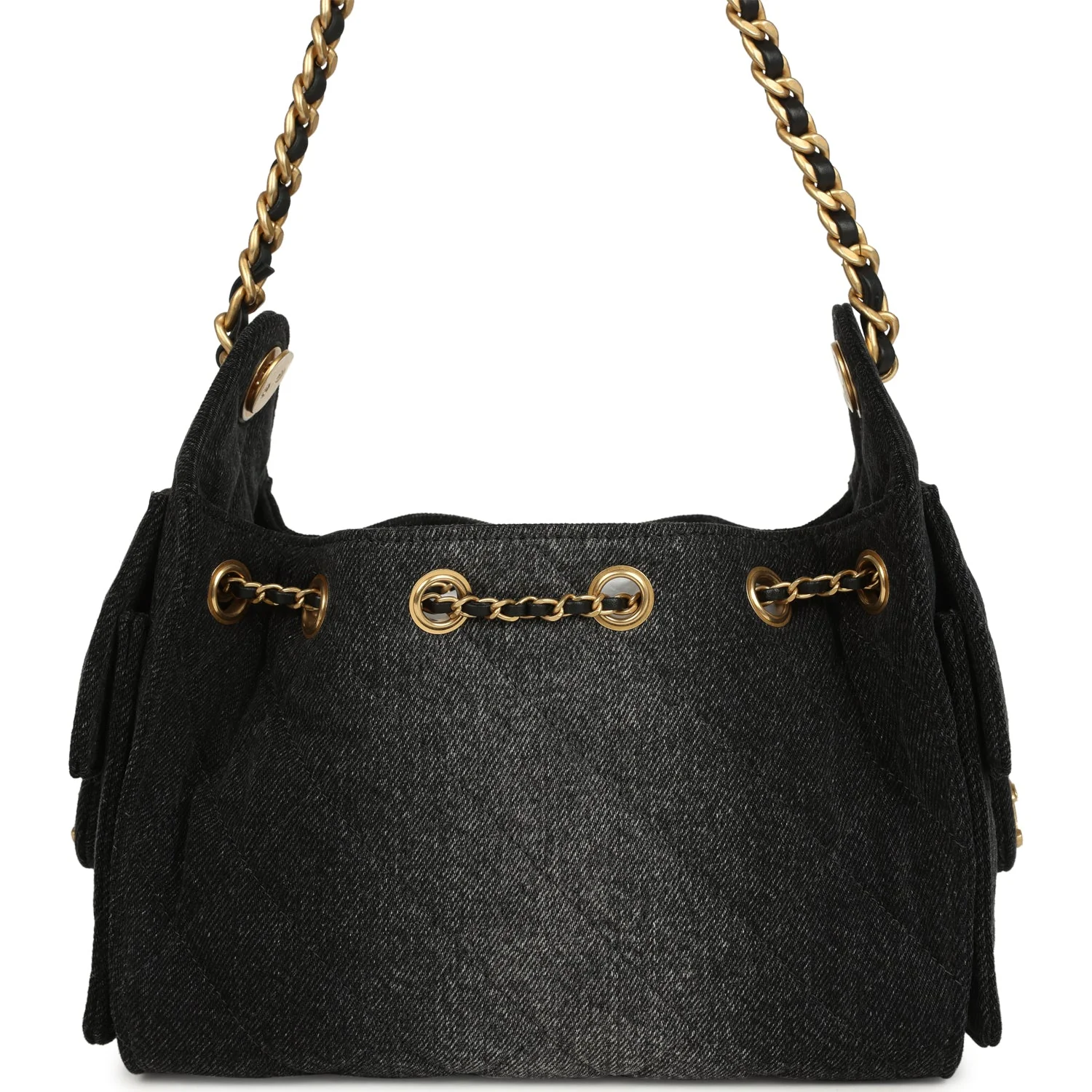 Chanel Mini 25 Hobo Bag Black Washed Denim Antique Gold Hardware - Image 4