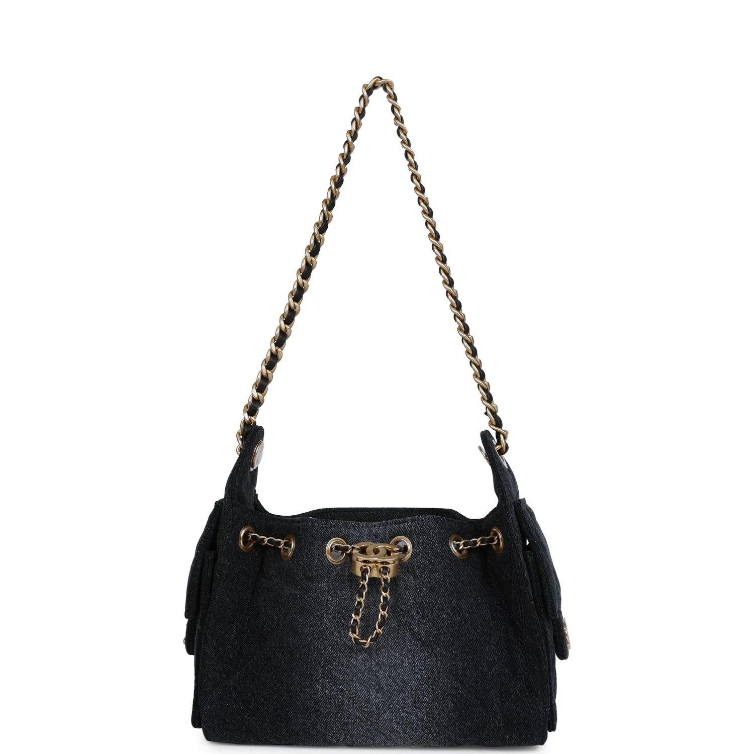 Chanel Mini 25 Hobo Bag Black Washed Denim Antique Gold Hardware - Image 7