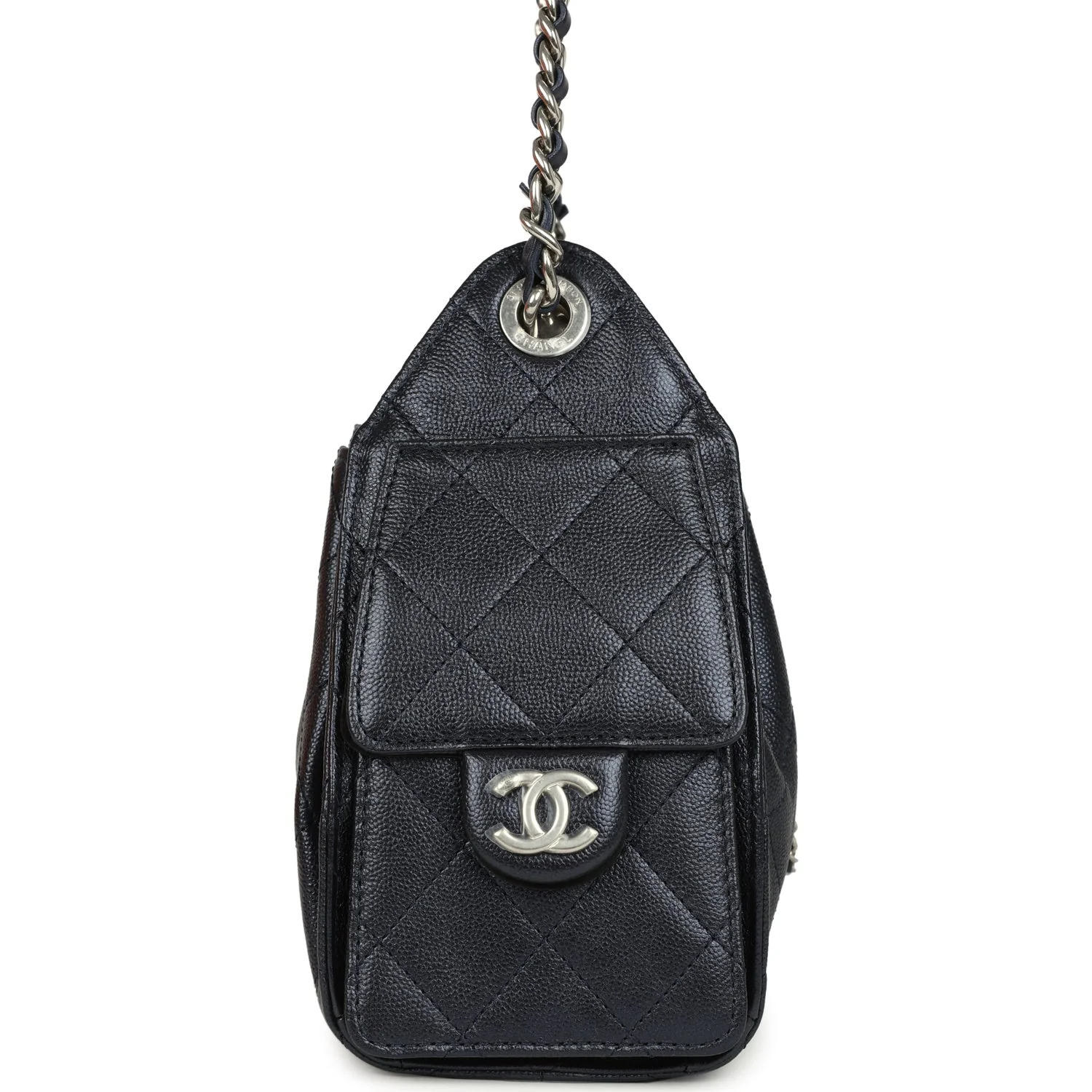 Chanel Mini 25 Hobo Bag Dark Blue Metallic Caviar Silver Hardware - Image 4