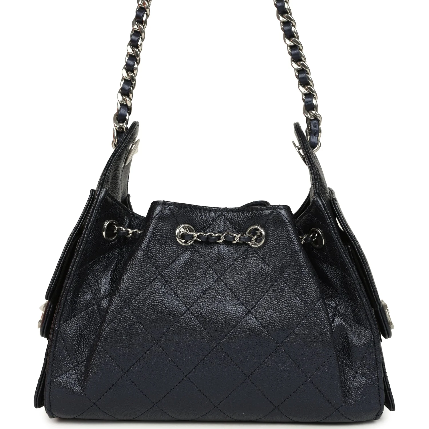 Chanel Mini 25 Hobo Bag Dark Blue Metallic Caviar Silver Hardware - Image 5