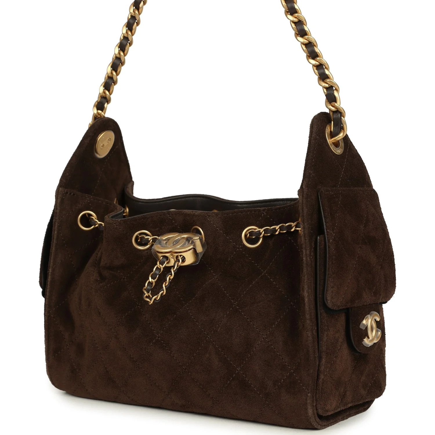 Chanel Mini 25 Hobo Bag Dark Brown Suede Antique Gold Hardware - Image 3