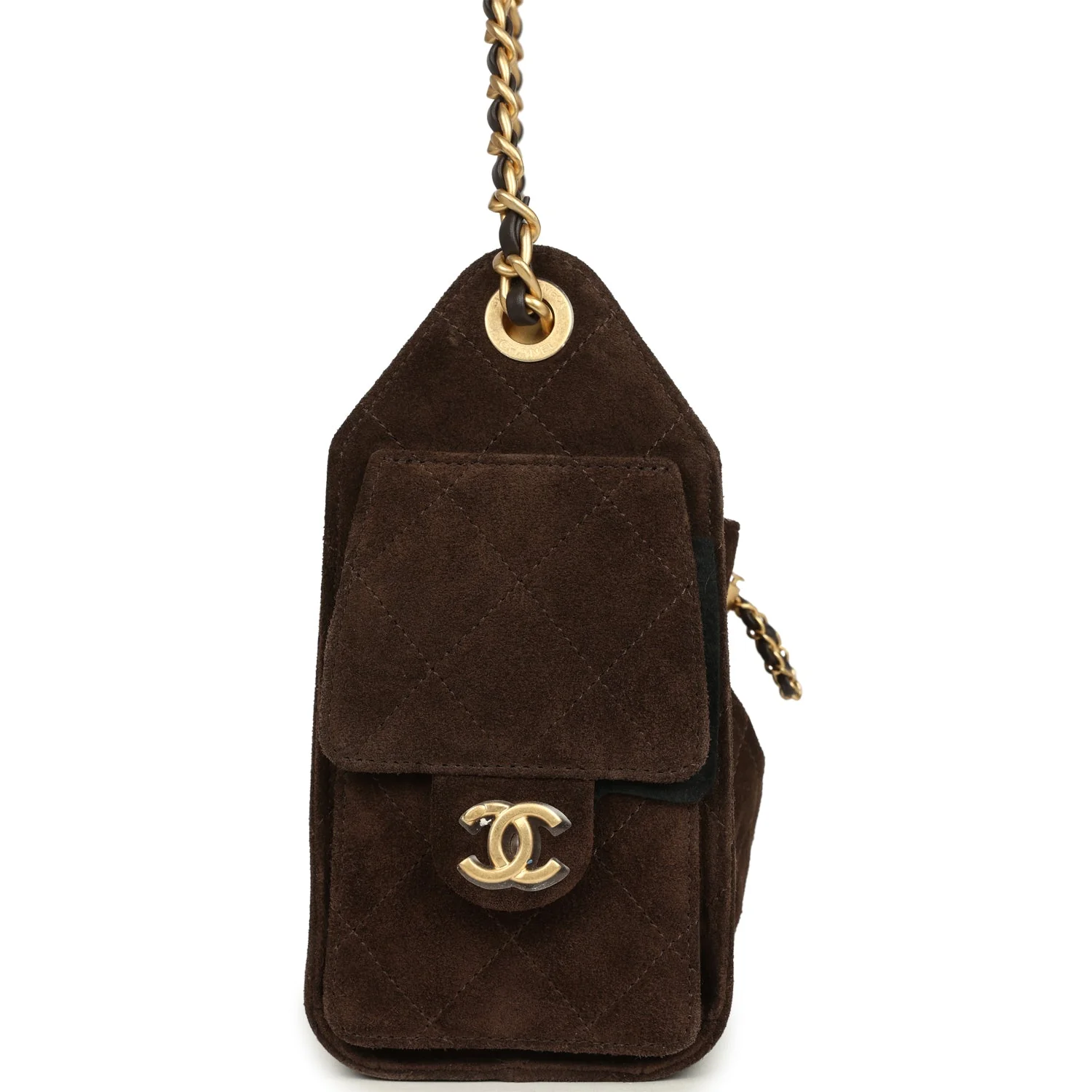 Chanel Mini 25 Hobo Bag Dark Brown Suede Antique Gold Hardware - Image 4