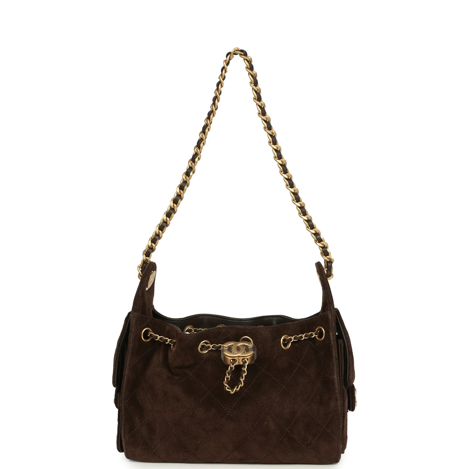 Chanel Mini 25 Hobo Bag Dark Brown Suede Antique Gold Hardware - Image 6