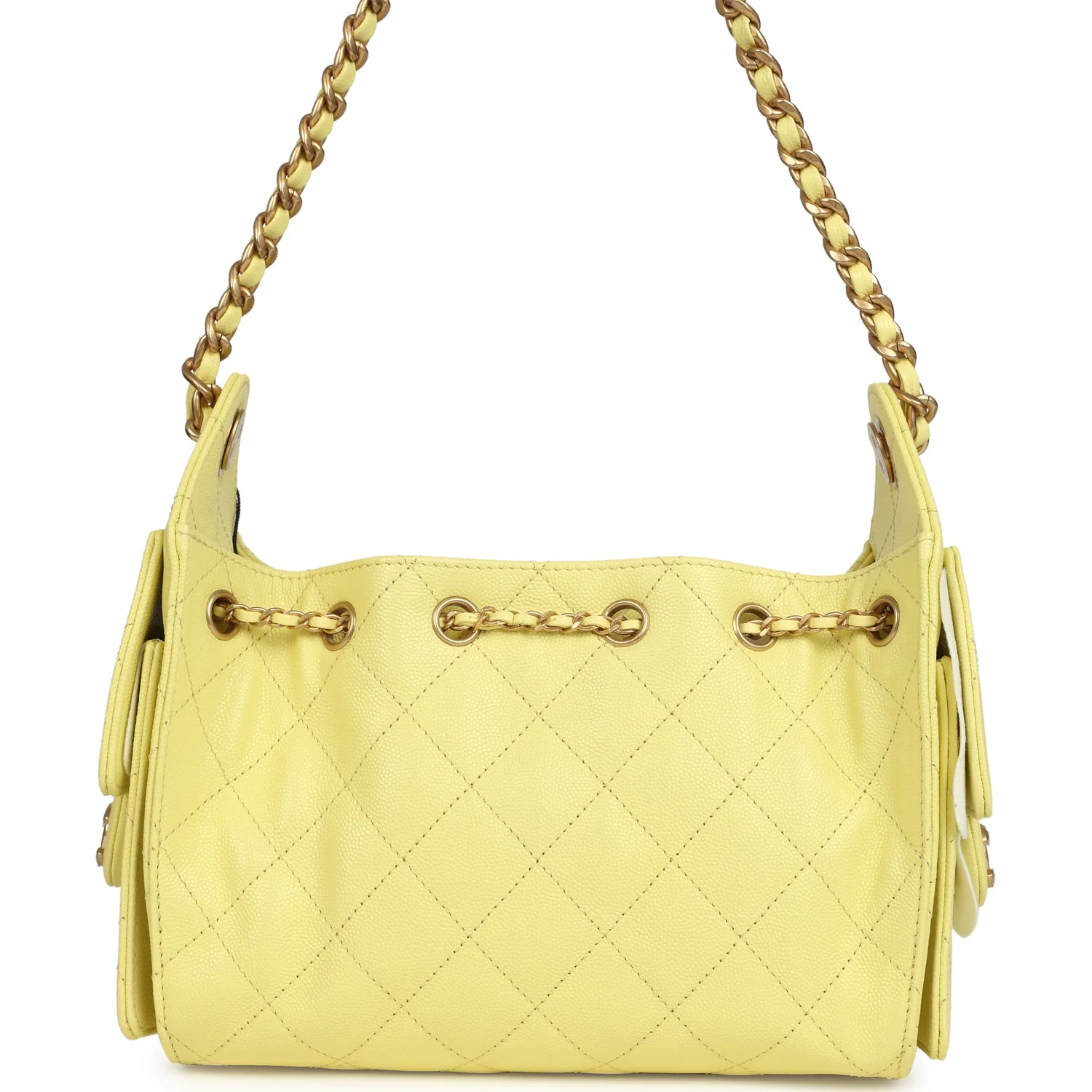Chanel Mini 25 Hobo Bag Light Yellow Caviar Antique Gold Hardware - Image 4