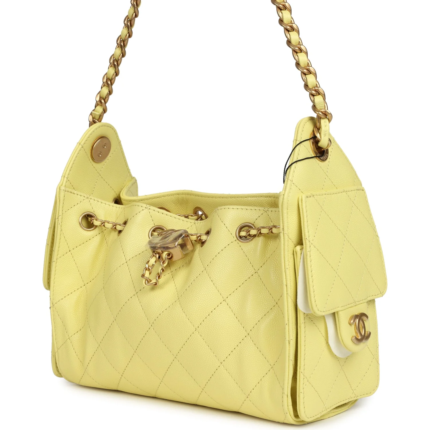 Chanel Mini 25 Hobo Bag Light Yellow Caviar Antique Gold Hardware - Image 5