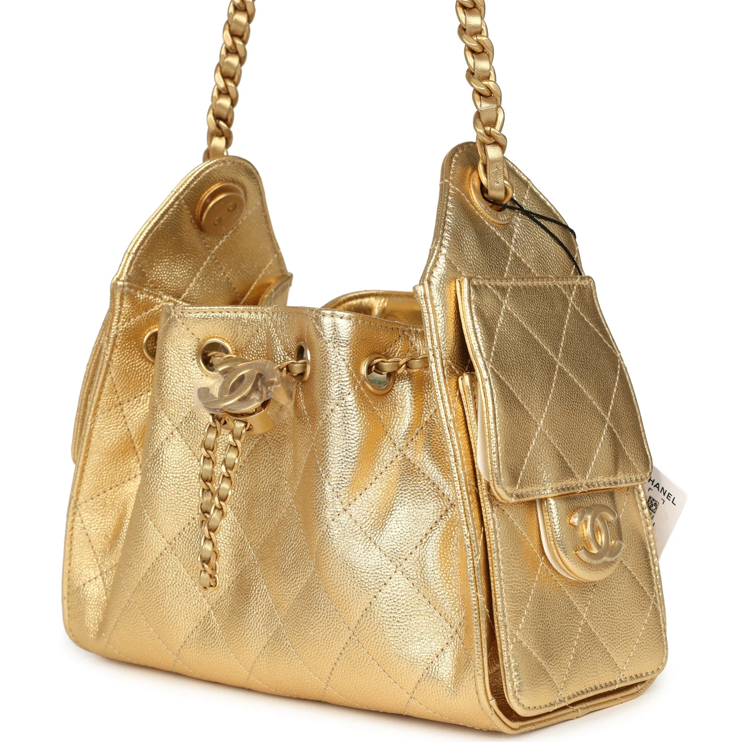 Chanel Mini 25 Hobo Bag Metallic Gold Caviar Caviar Antique Gold Hardware - Image 3