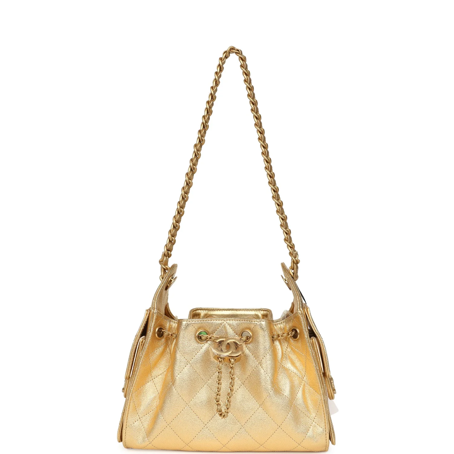 Chanel Mini 25 Hobo Bag Metallic Gold Caviar Caviar Antique Gold Hardware - Image 6