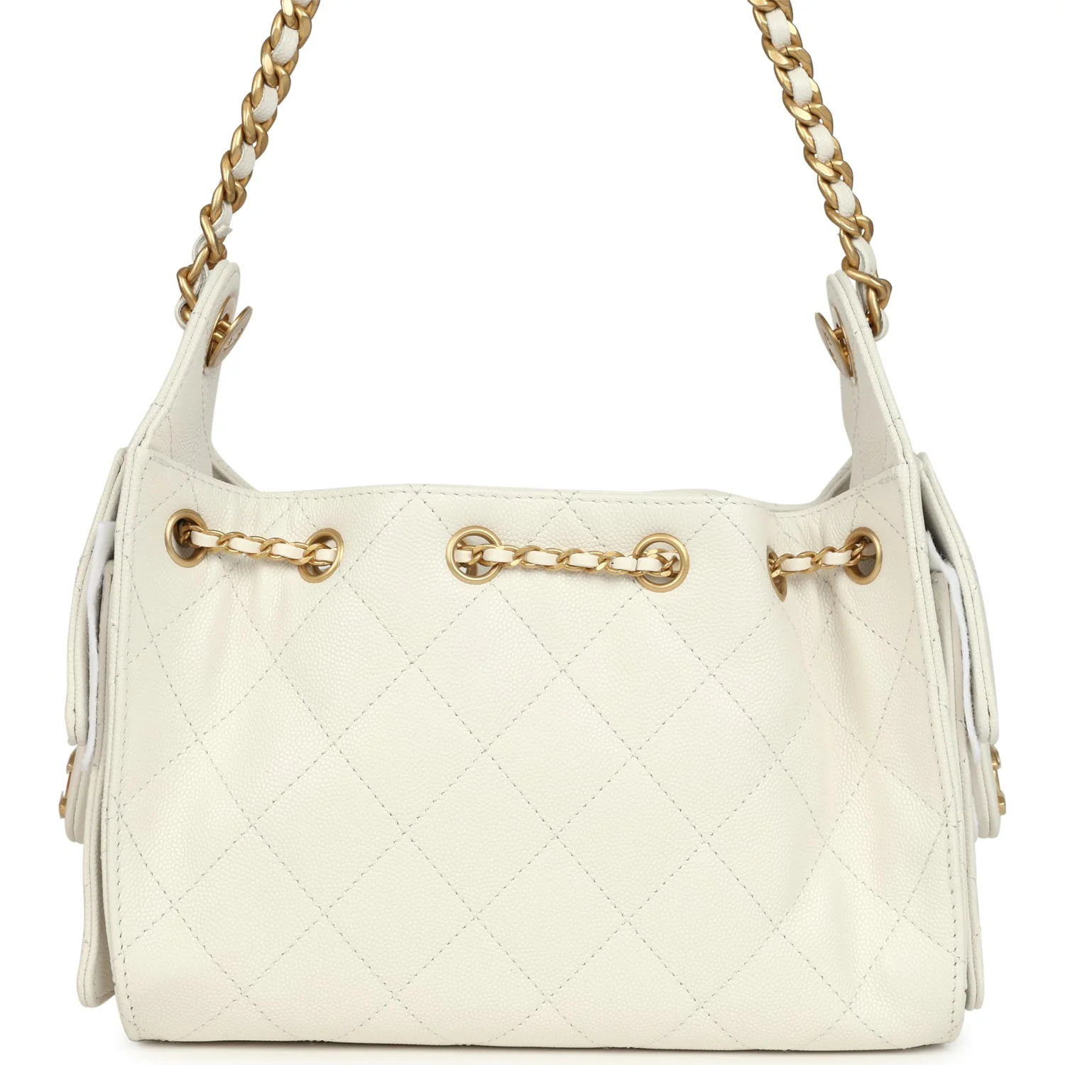 Chanel Mini 25 Hobo Bag White Caviar Antique Gold Hardware - Image 4