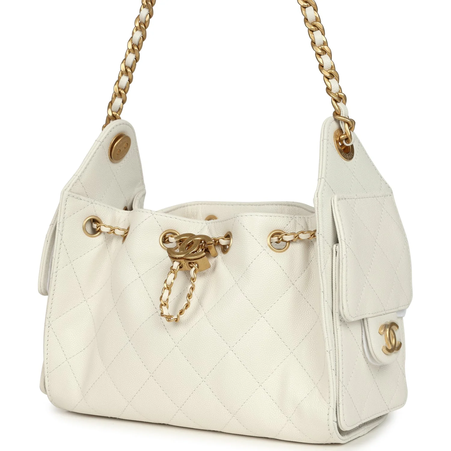 Chanel Mini 25 Hobo Bag White Caviar Antique Gold Hardware - Image 5