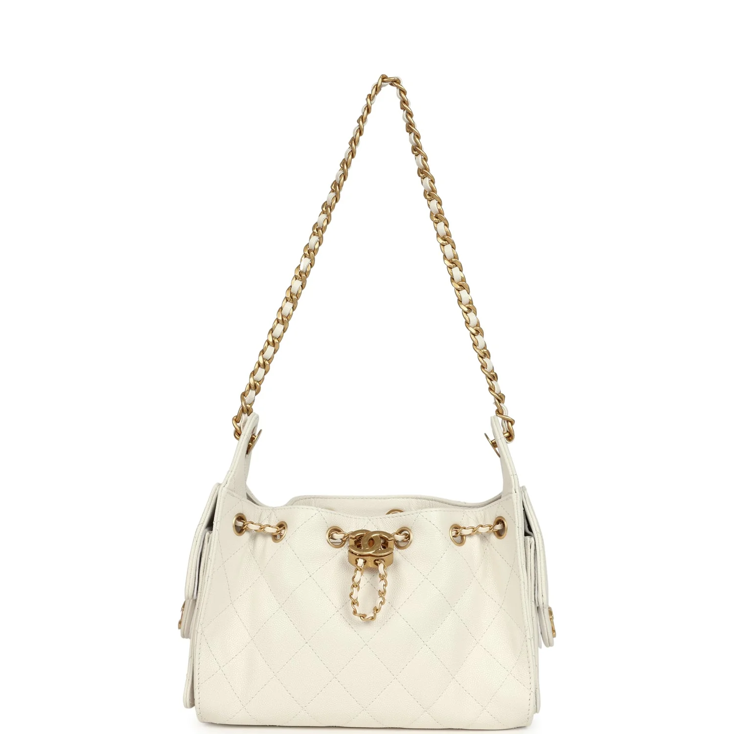 Chanel Mini 25 Hobo Bag White Caviar Antique Gold Hardware - Image 7