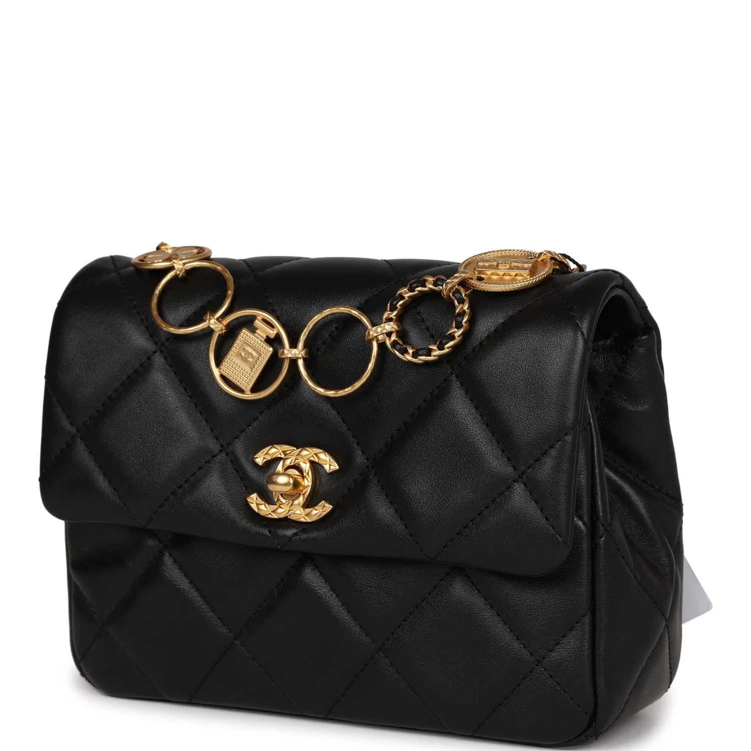 Chanel Mini Charms Flap Bag Black Lambskin Brushed Gold Hardware - Image 5