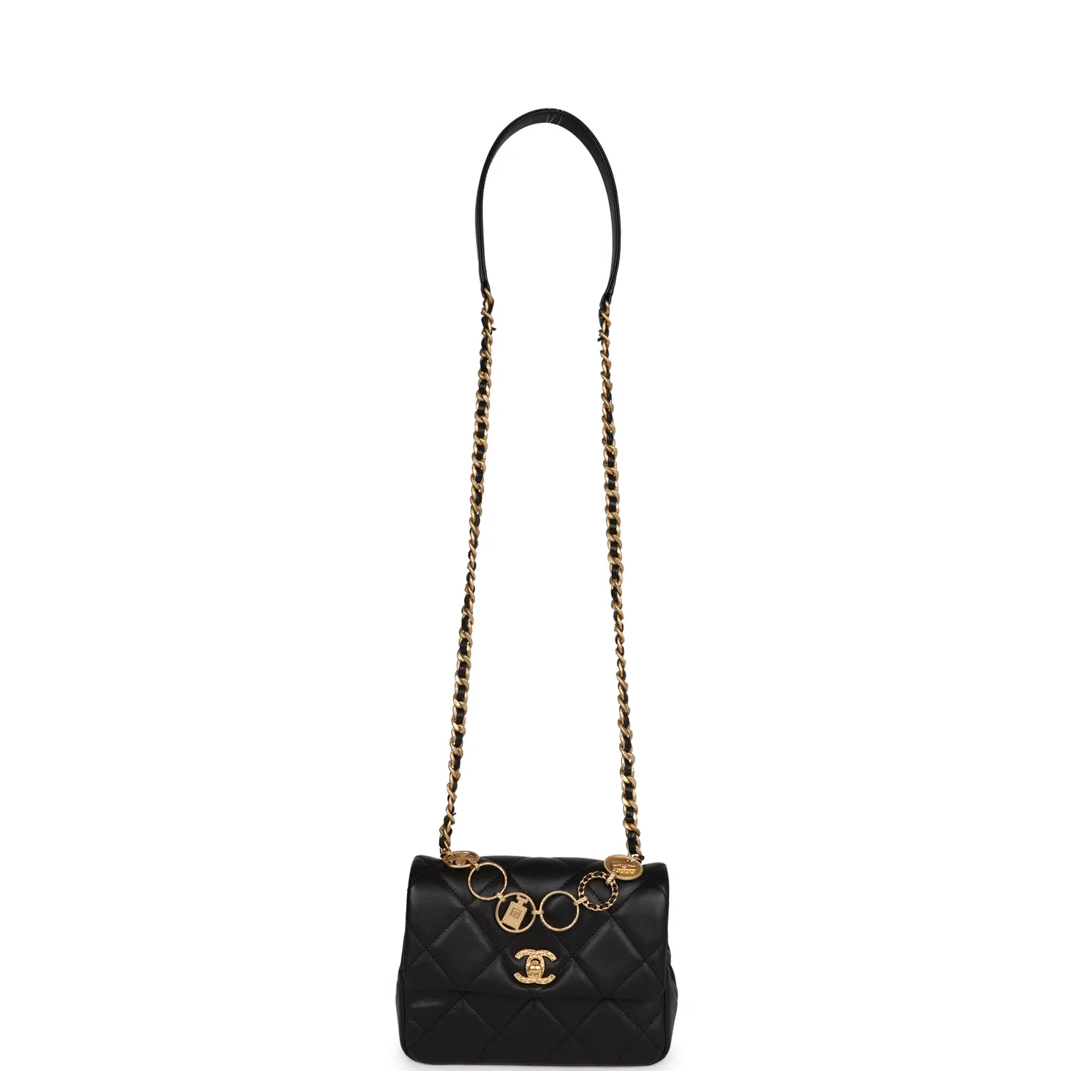 Chanel Mini Charms Flap Bag Black Lambskin Brushed Gold Hardware - Image 7