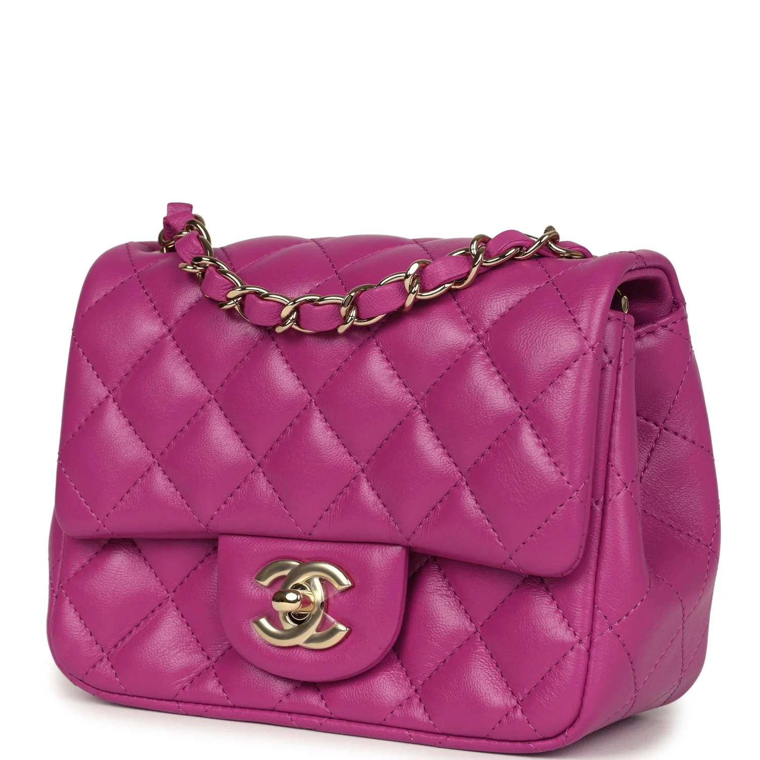 Chanel Mini Square Flap Bag Purple Lambskin Gold Hardware - Image 5