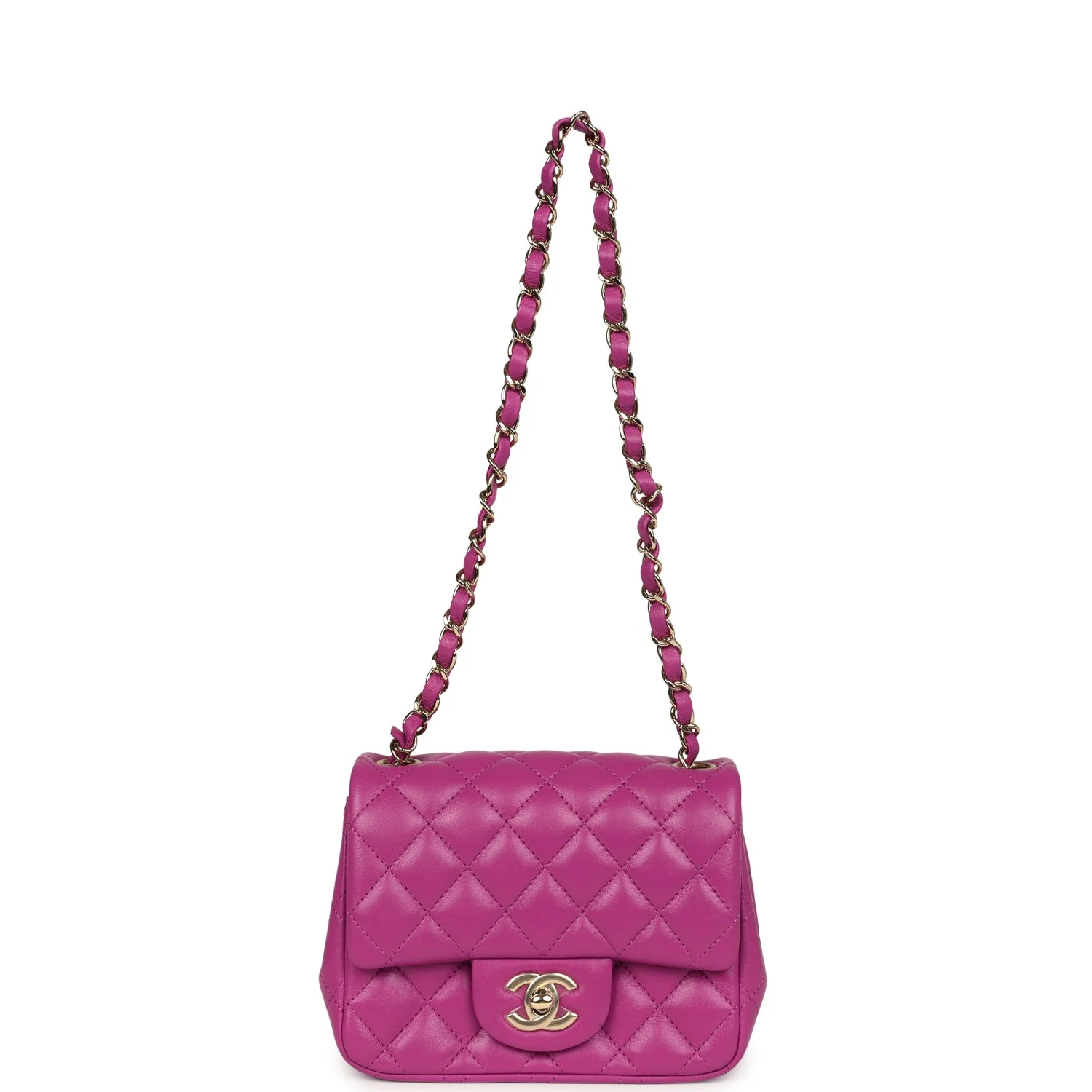 Chanel Mini Square Flap Bag Purple Lambskin Gold Hardware - Image 7