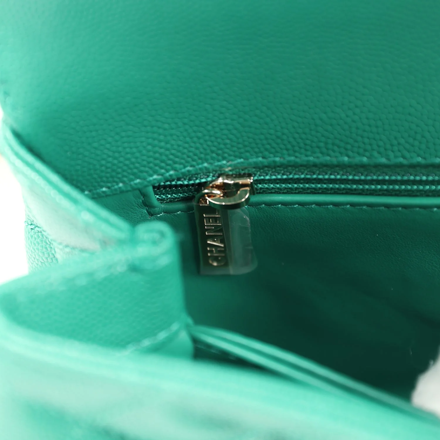 Chanel Mini Coco Top Handle Flap Bag Dark Green Caviar Light Gold Hardware - Image 10