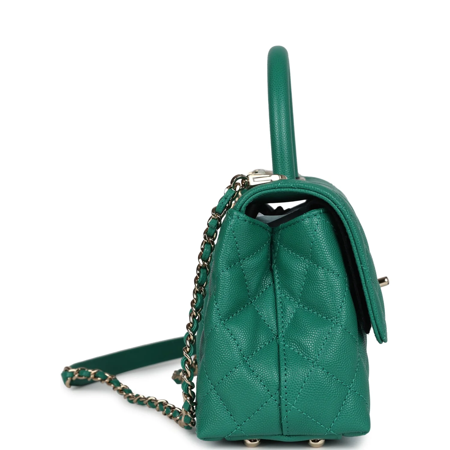 Chanel Mini Coco Top Handle Flap Bag Dark Green Caviar Light Gold Hardware - Image 3