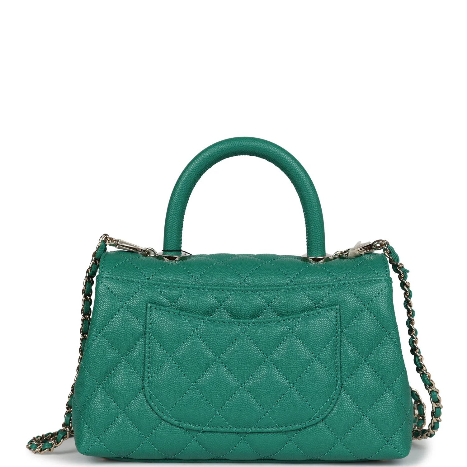 Chanel Mini Coco Top Handle Flap Bag Dark Green Caviar Light Gold Hardware - Image 4