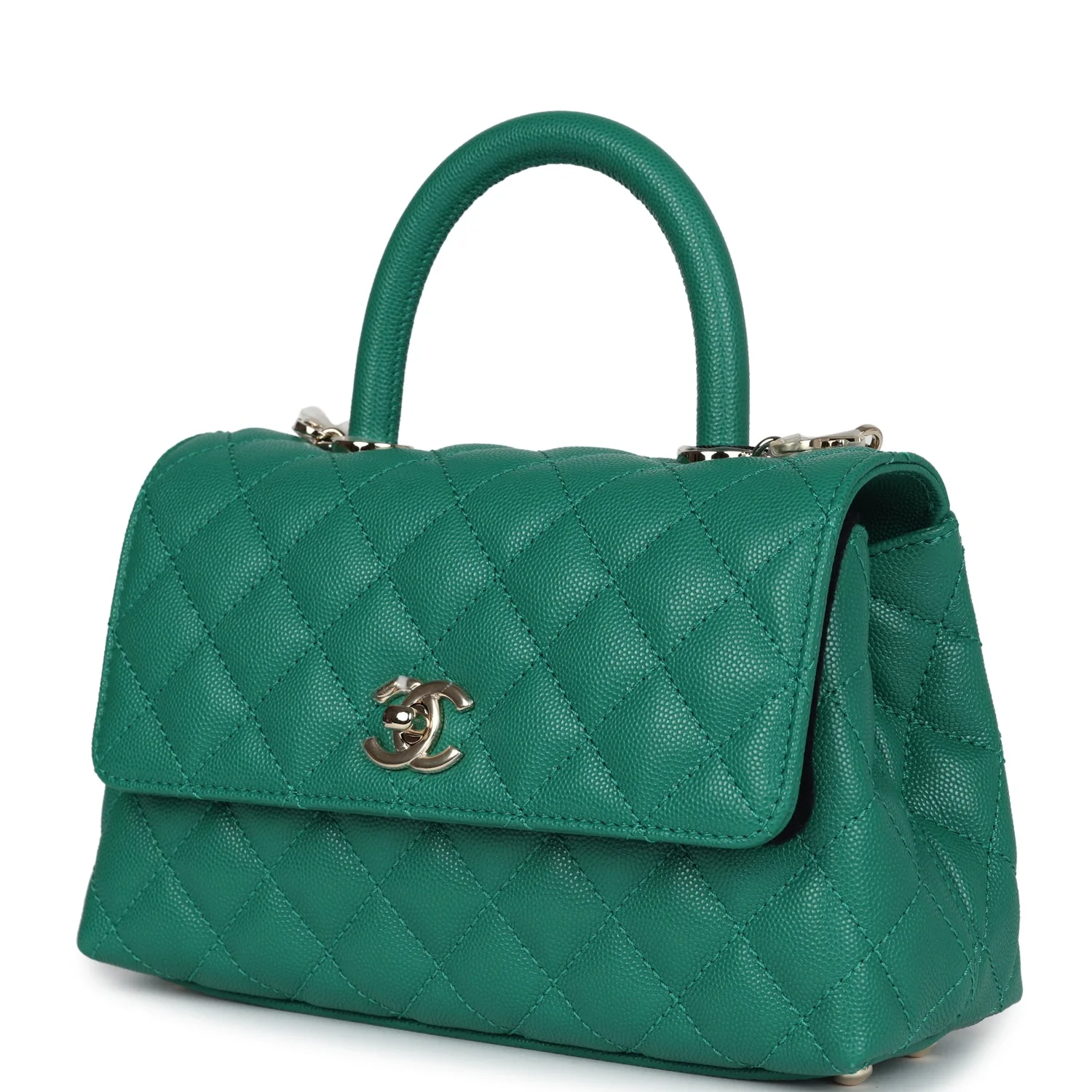 Chanel Mini Coco Top Handle Flap Bag Dark Green Caviar Light Gold Hardware - Image 5