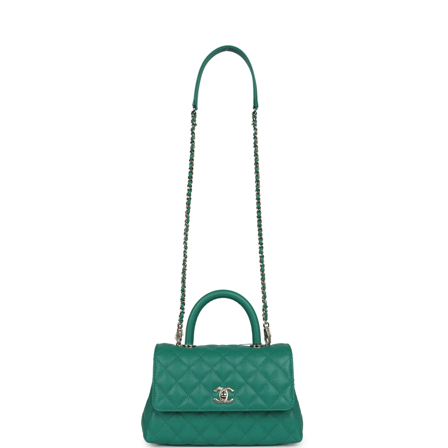 Chanel Mini Coco Top Handle Flap Bag Dark Green Caviar Light Gold Hardware - Image 7