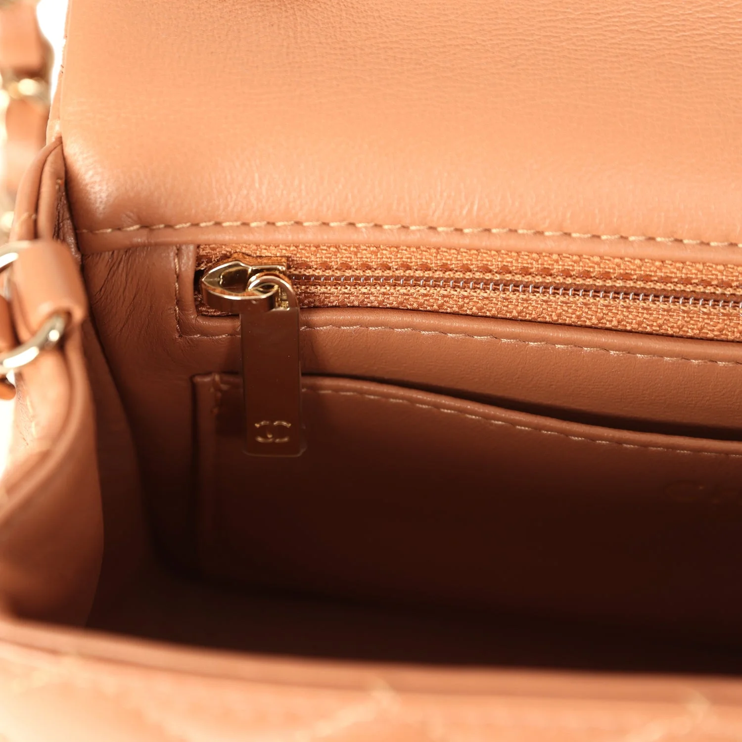 Chanel Mini Rectangular Flap Bag Caramel Lambskin Light Gold Hardware - Image 10