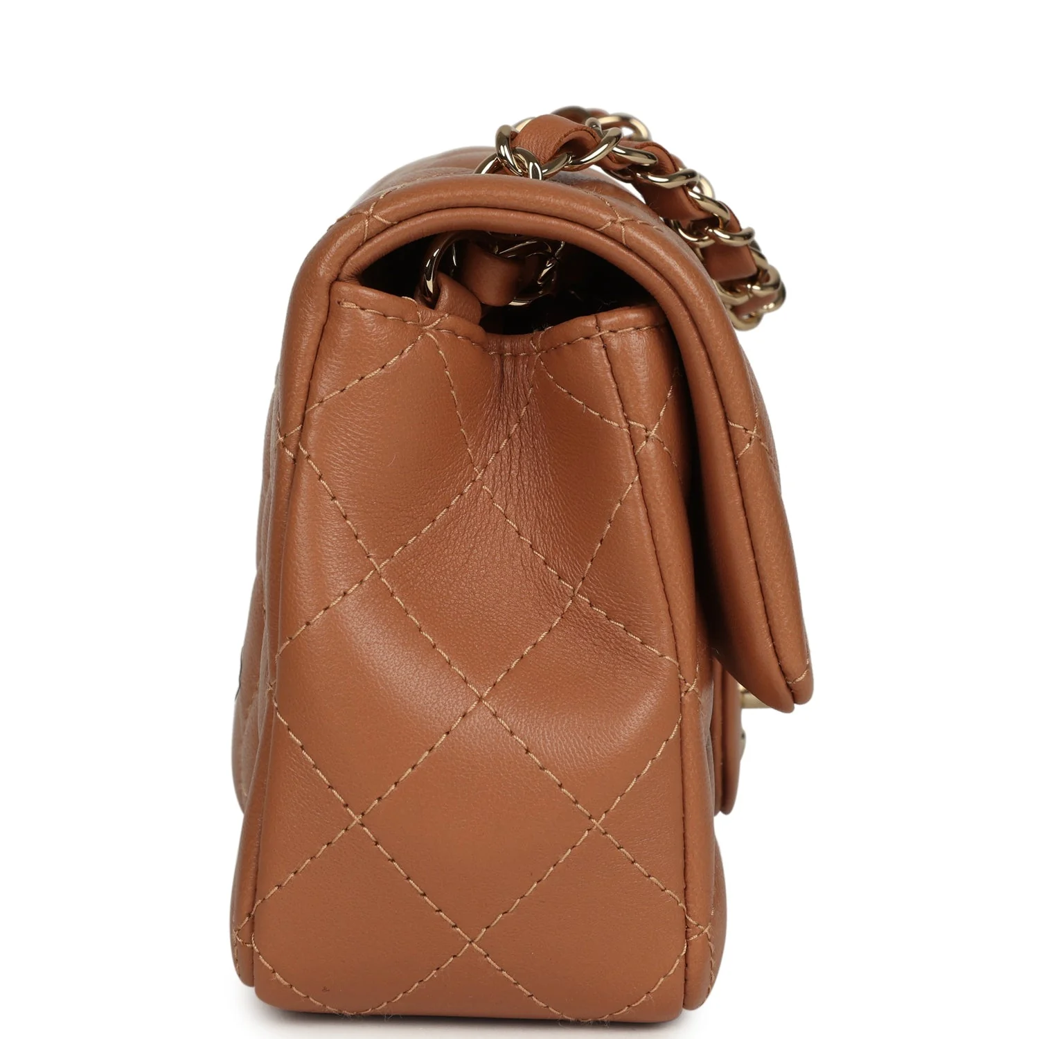 Chanel Mini Rectangular Flap Bag Caramel Lambskin Light Gold Hardware - Image 3