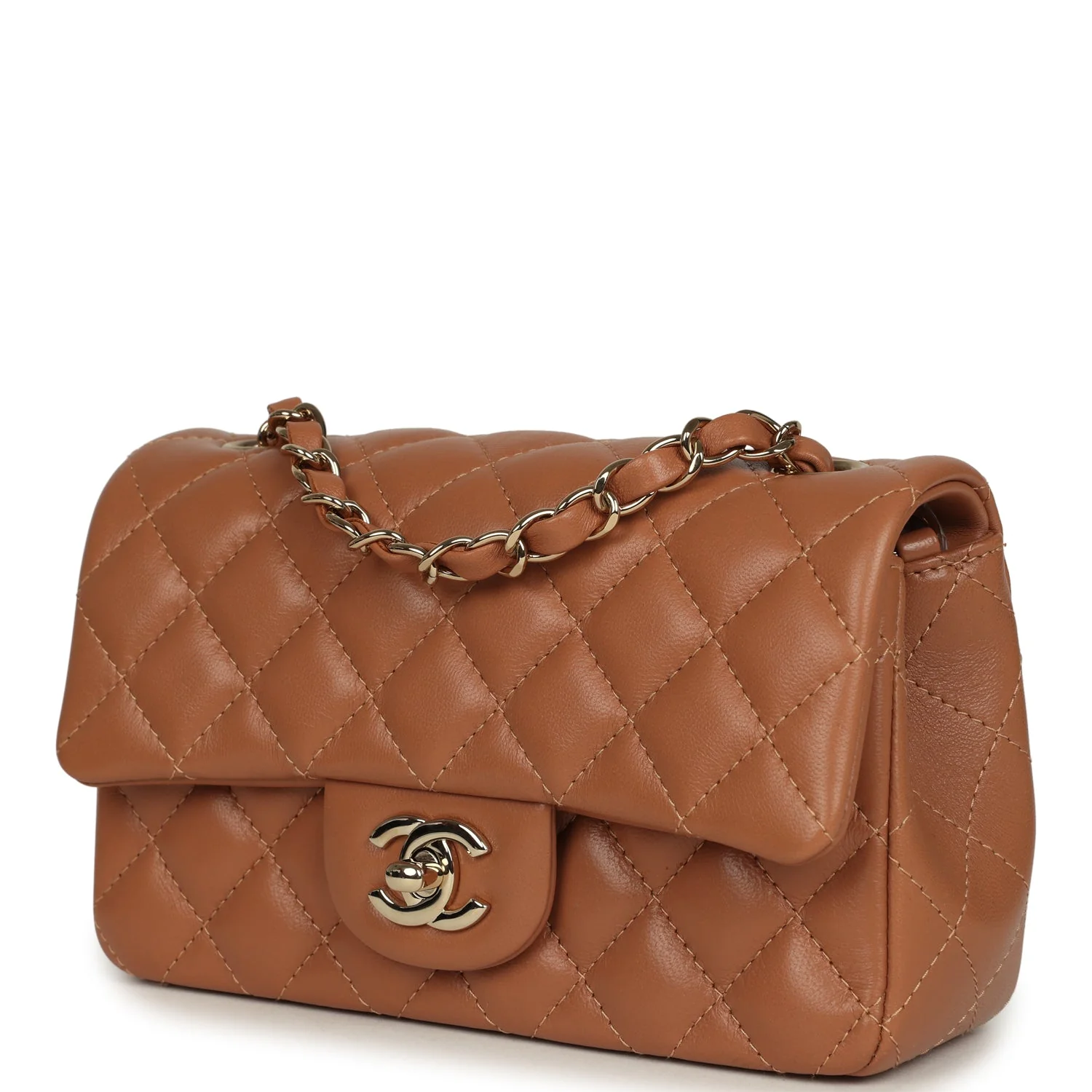 Chanel Mini Rectangular Flap Bag Caramel Lambskin Light Gold Hardware - Image 5