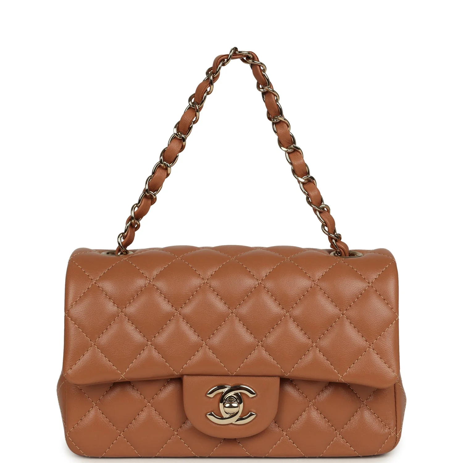 Chanel Mini Rectangular Flap Bag Caramel Lambskin Light Gold Hardware - Image 7
