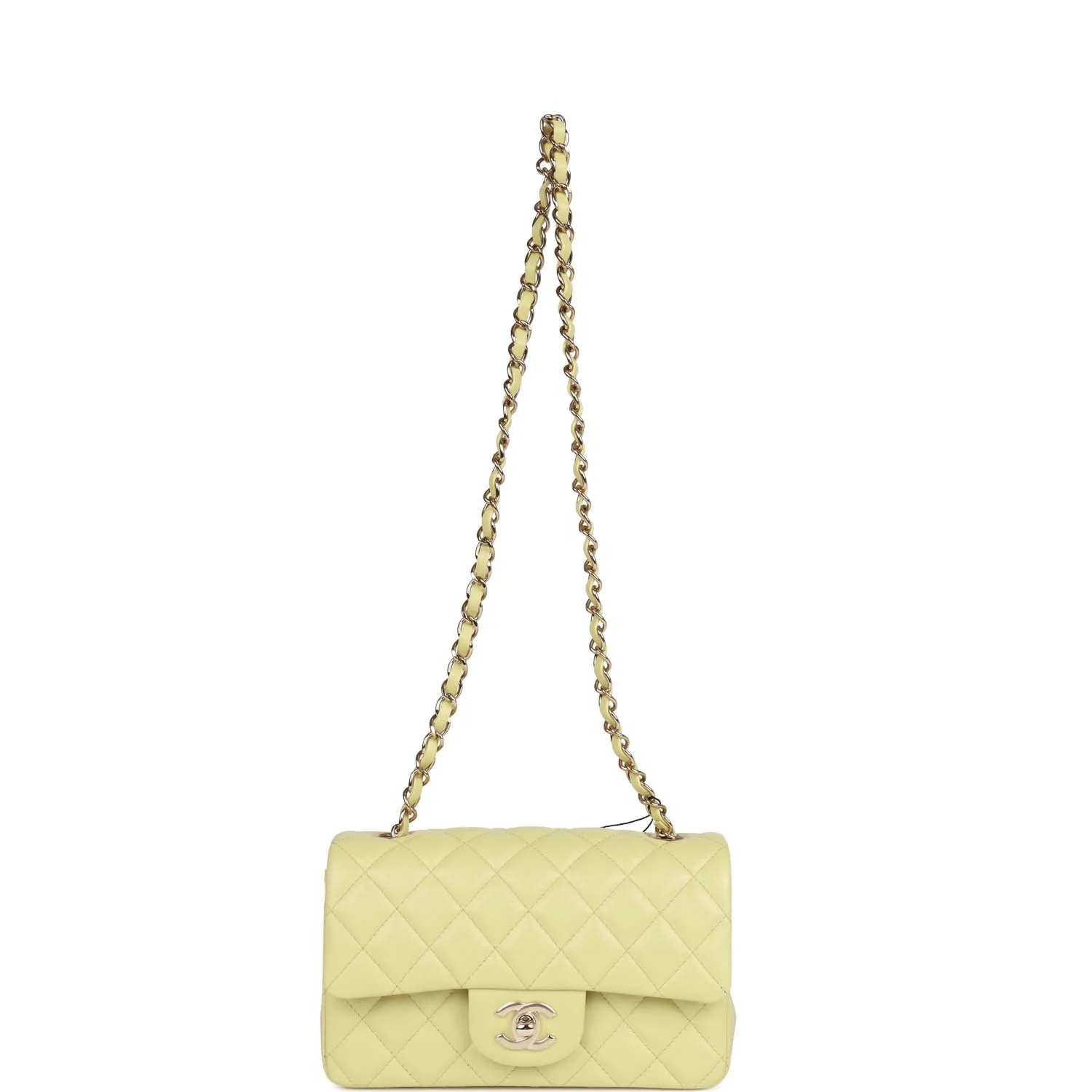 Chanel Mini Rectangular Flap Bag Light Green Lambskin Light Gold Hardware - Image 7