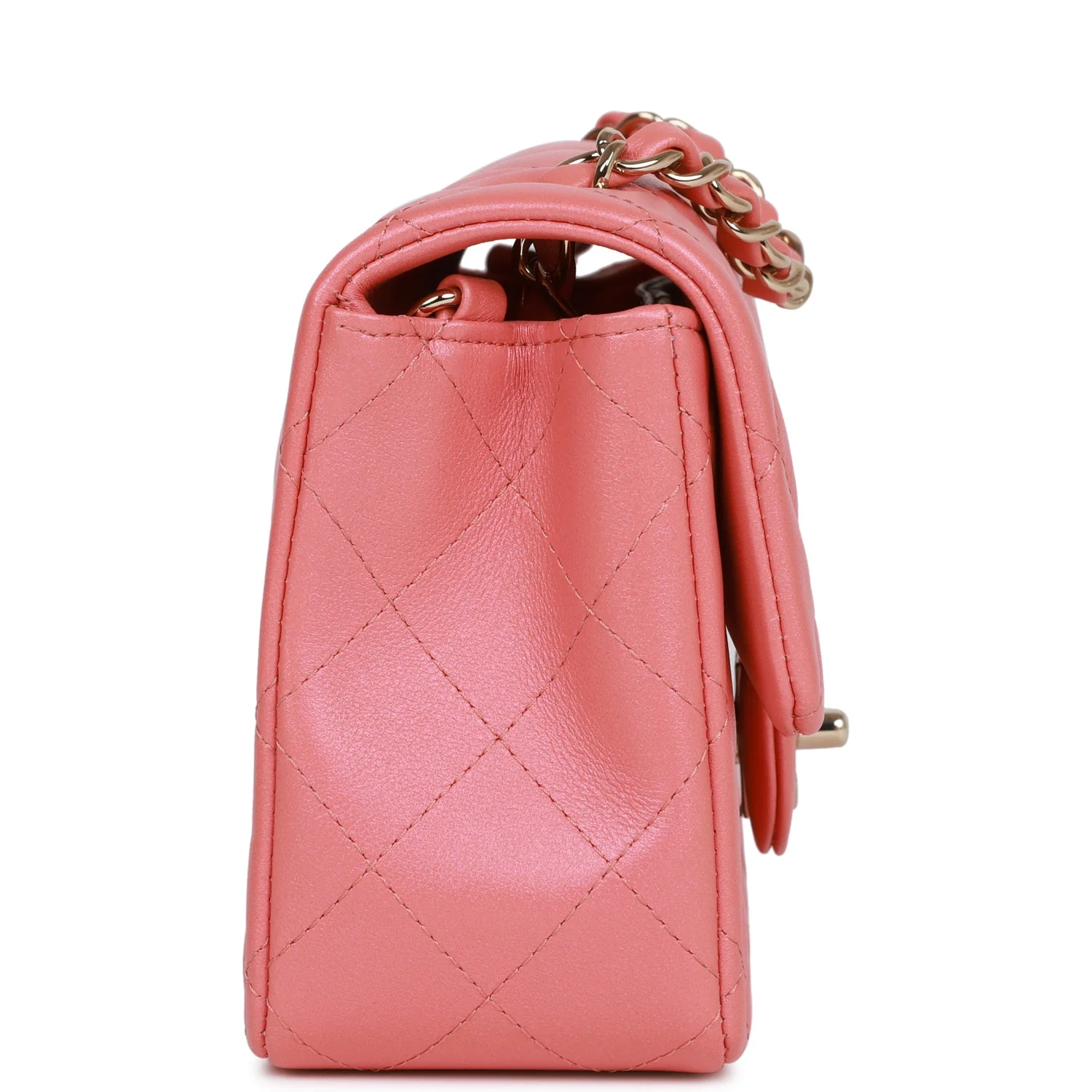 Chanel Mini Rectangular Flap Bag Pink Iridescent Lambskin Light Gold Hardware - Image 3