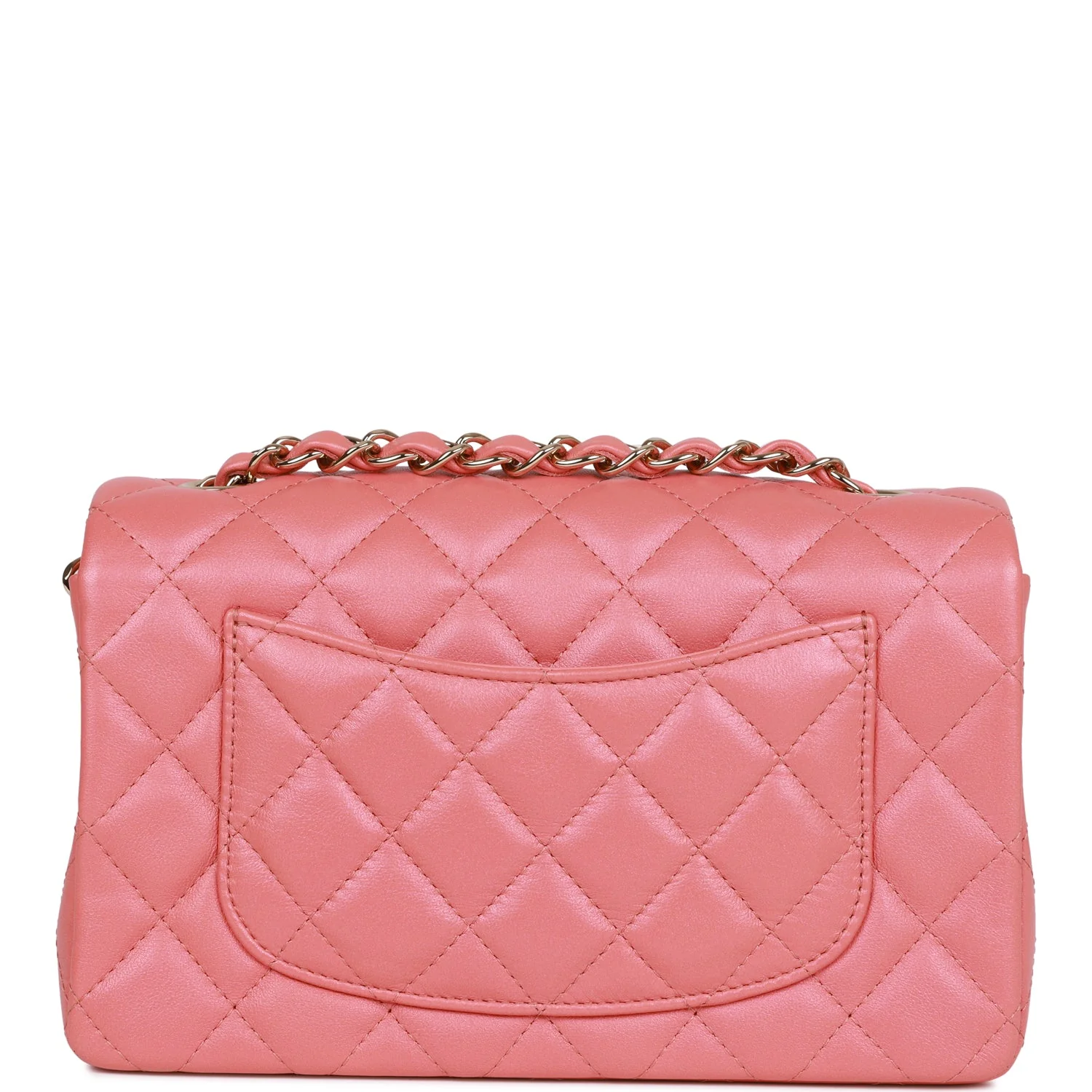 Chanel Mini Rectangular Flap Bag Pink Iridescent Lambskin Light Gold Hardware - Image 4