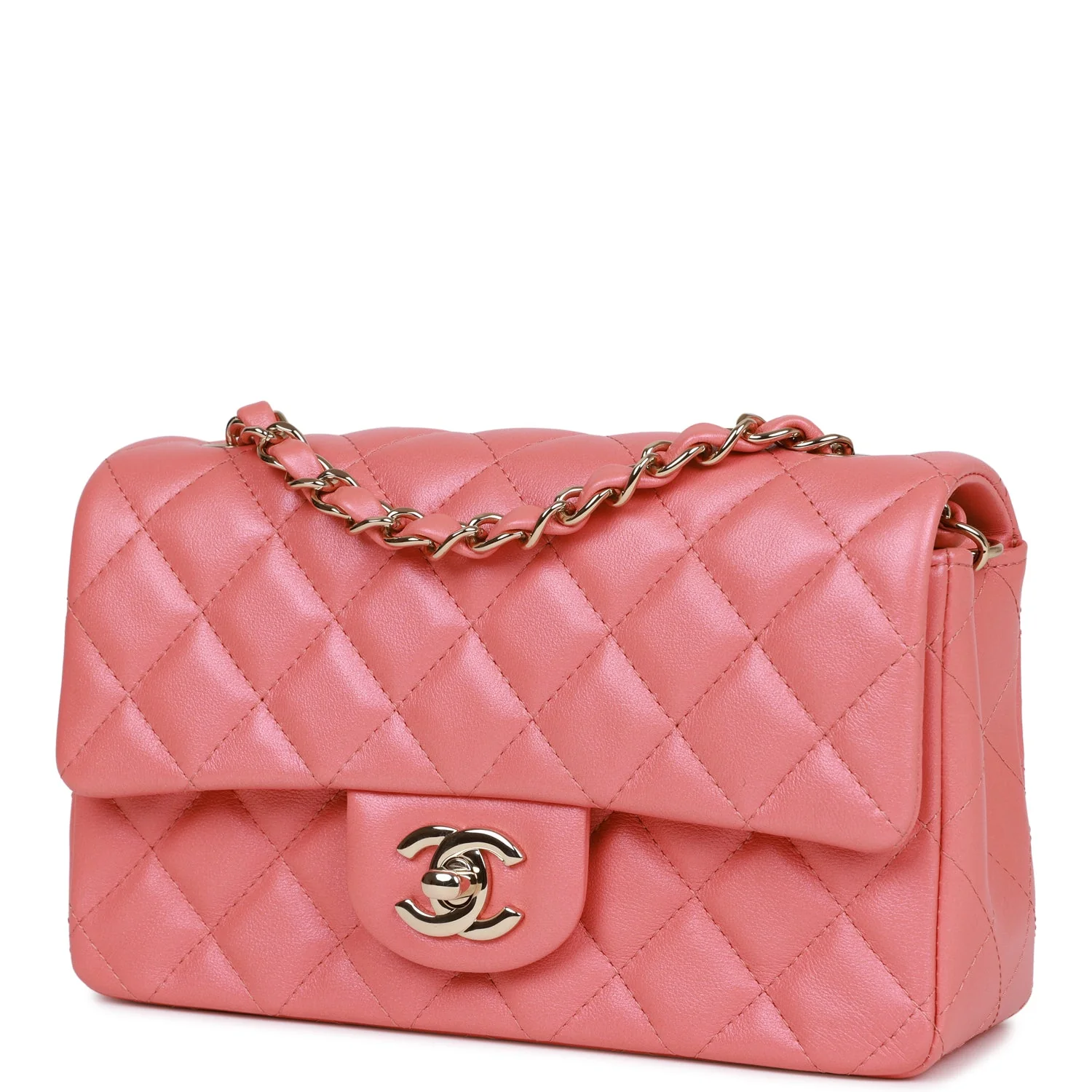 Chanel Mini Rectangular Flap Bag Pink Iridescent Lambskin Light Gold Hardware - Image 5