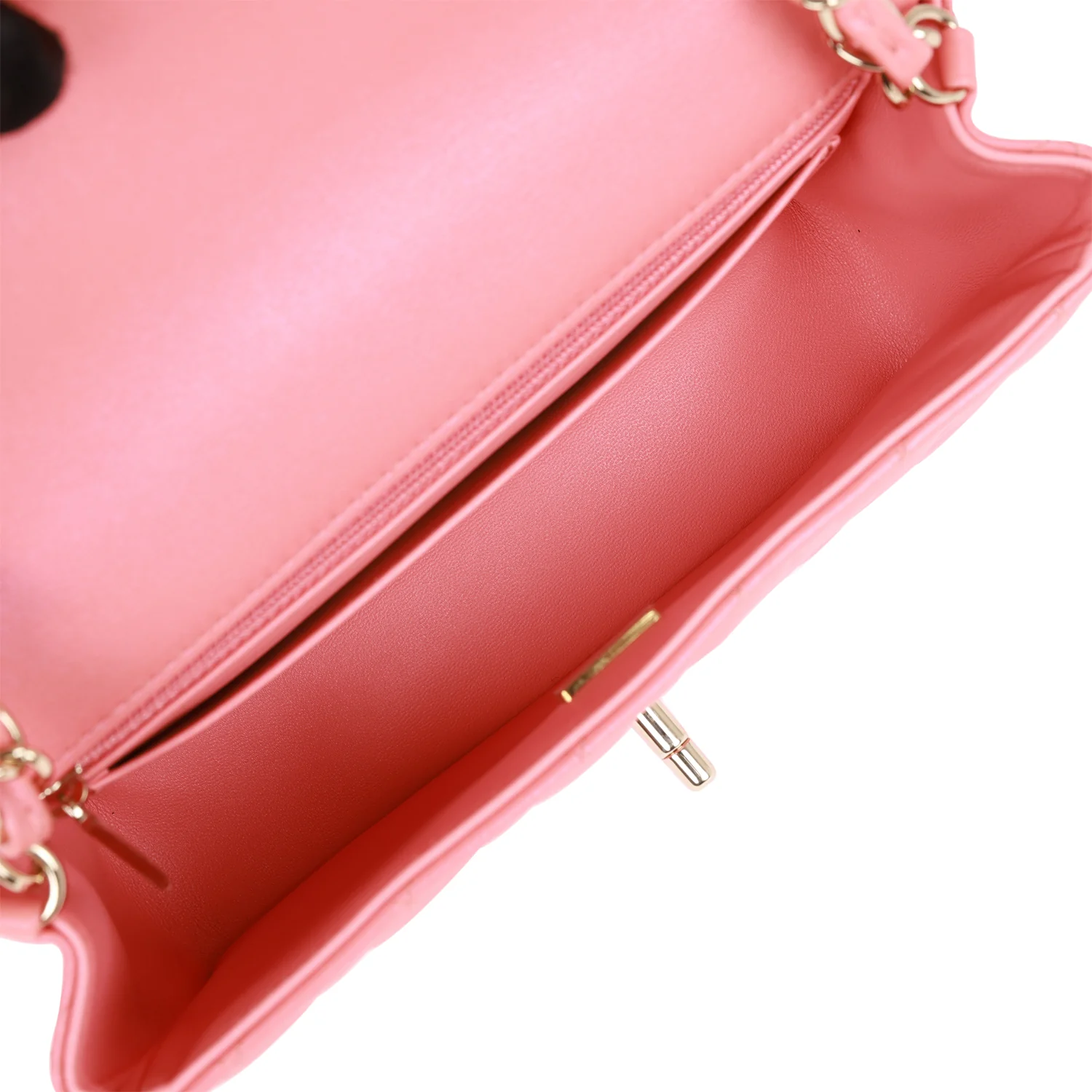 Chanel Mini Rectangular Flap Bag Pink Iridescent Lambskin Light Gold Hardware - Image 8