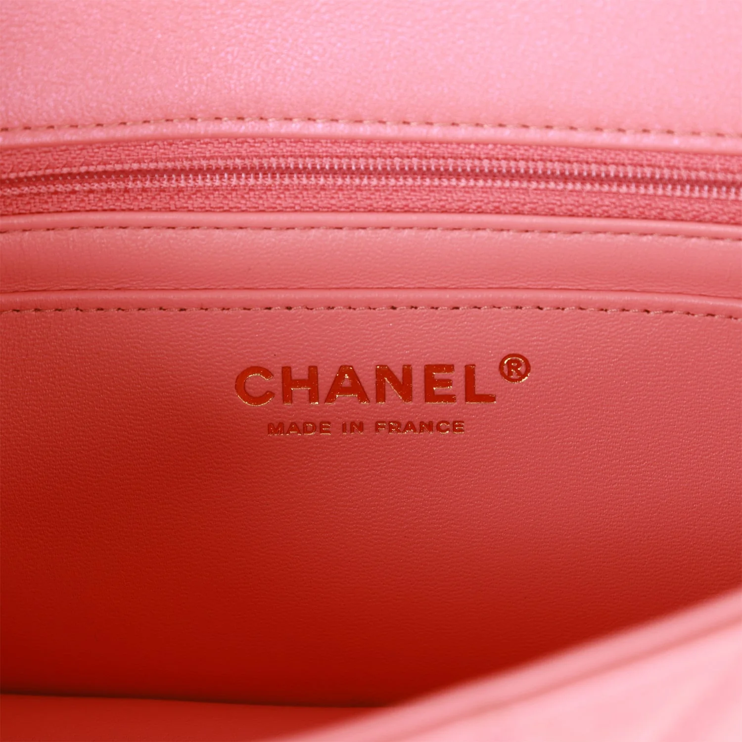 Chanel Mini Rectangular Flap Bag Pink Iridescent Lambskin Light Gold Hardware - Image 9