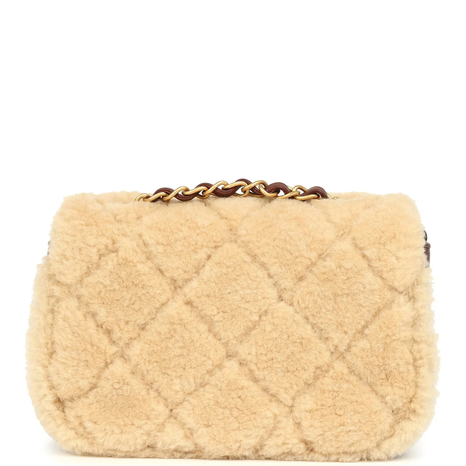 Chanel Mini Shearling Flap Bag Brown Lambskin Brushed Gold Hardware - Image 4