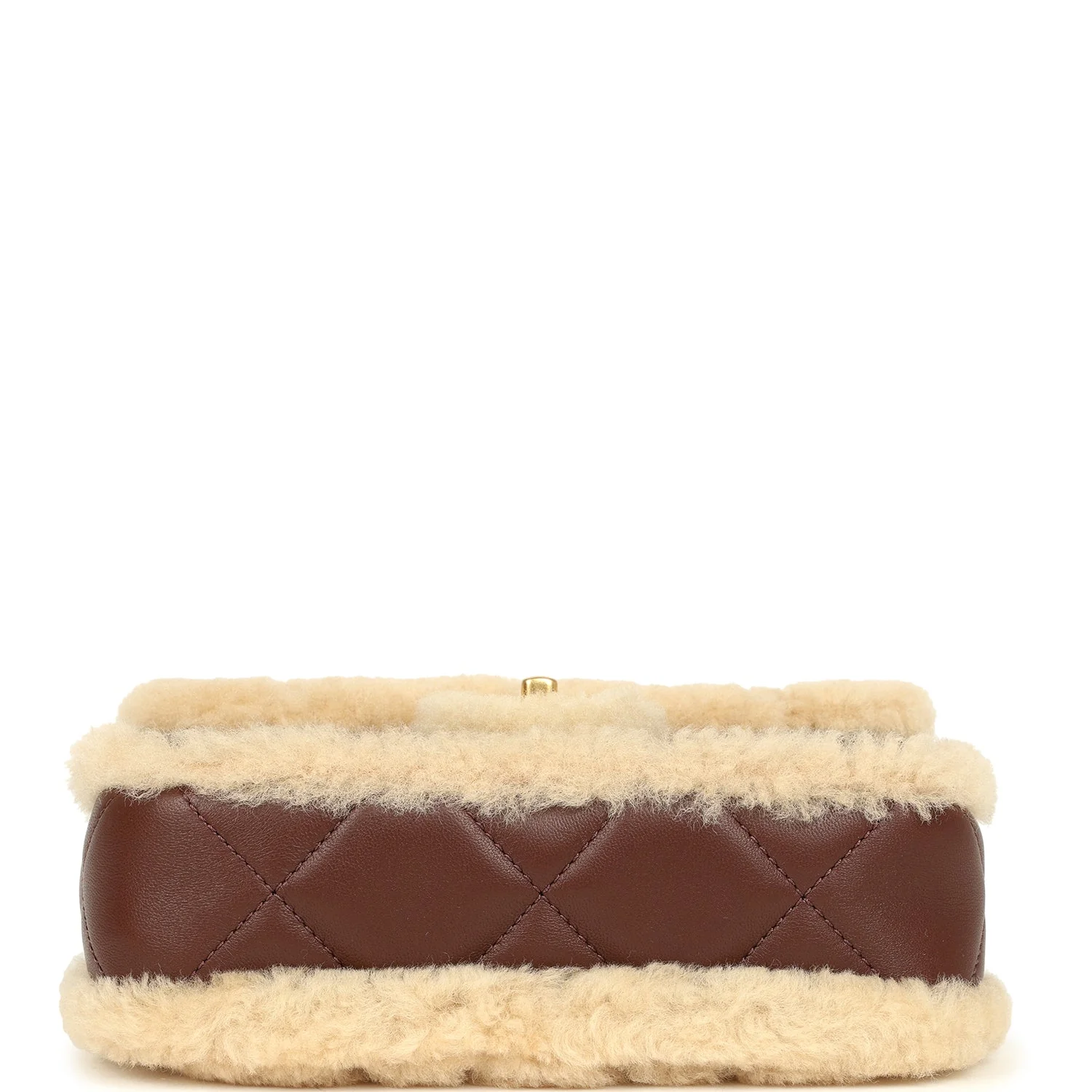 Chanel Mini Shearling Flap Bag Brown Lambskin Brushed Gold Hardware - Image 6