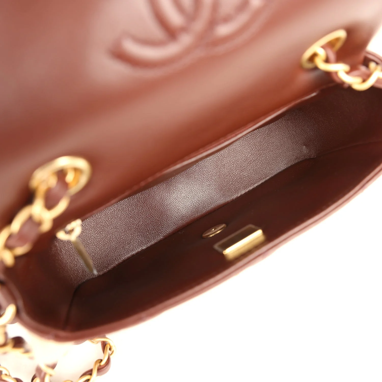 Chanel Mini Shearling Flap Bag Brown Lambskin Brushed Gold Hardware - Image 8