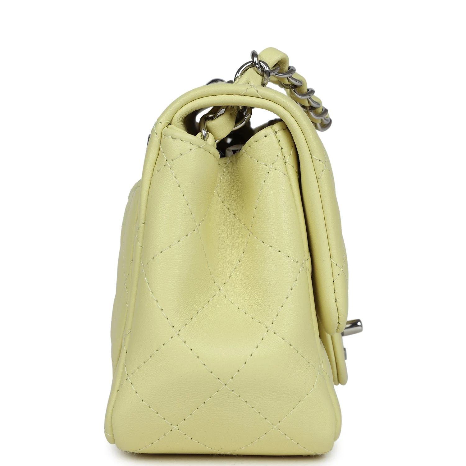 Chanel Mini Square Flap Bag Lime Lambskin Silver Hardware - Image 3