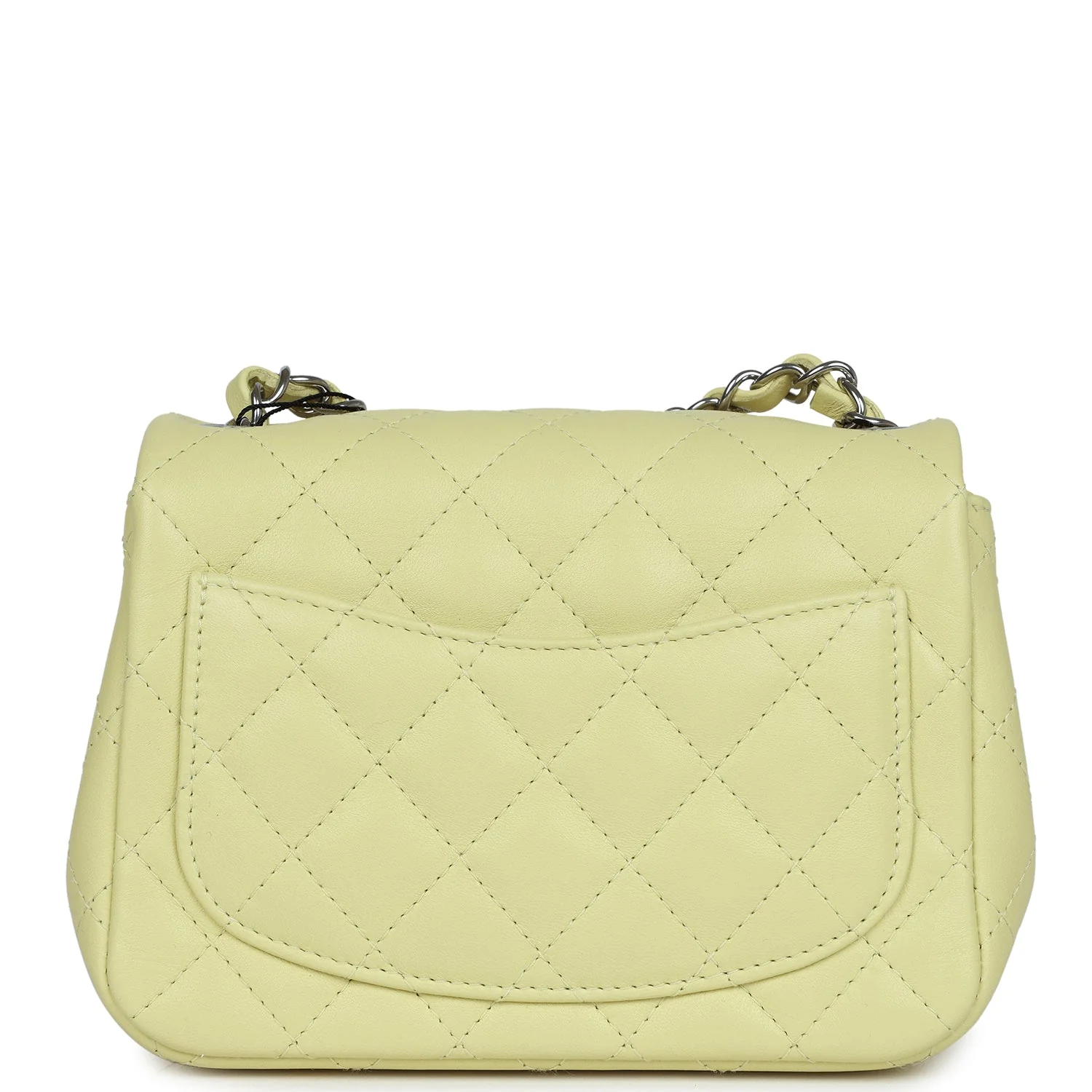 Chanel Mini Square Flap Bag Lime Lambskin Silver Hardware - Image 4