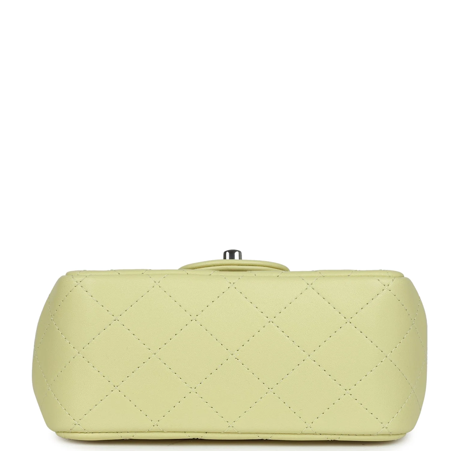 Chanel Mini Square Flap Bag Lime Lambskin Silver Hardware - Image 6