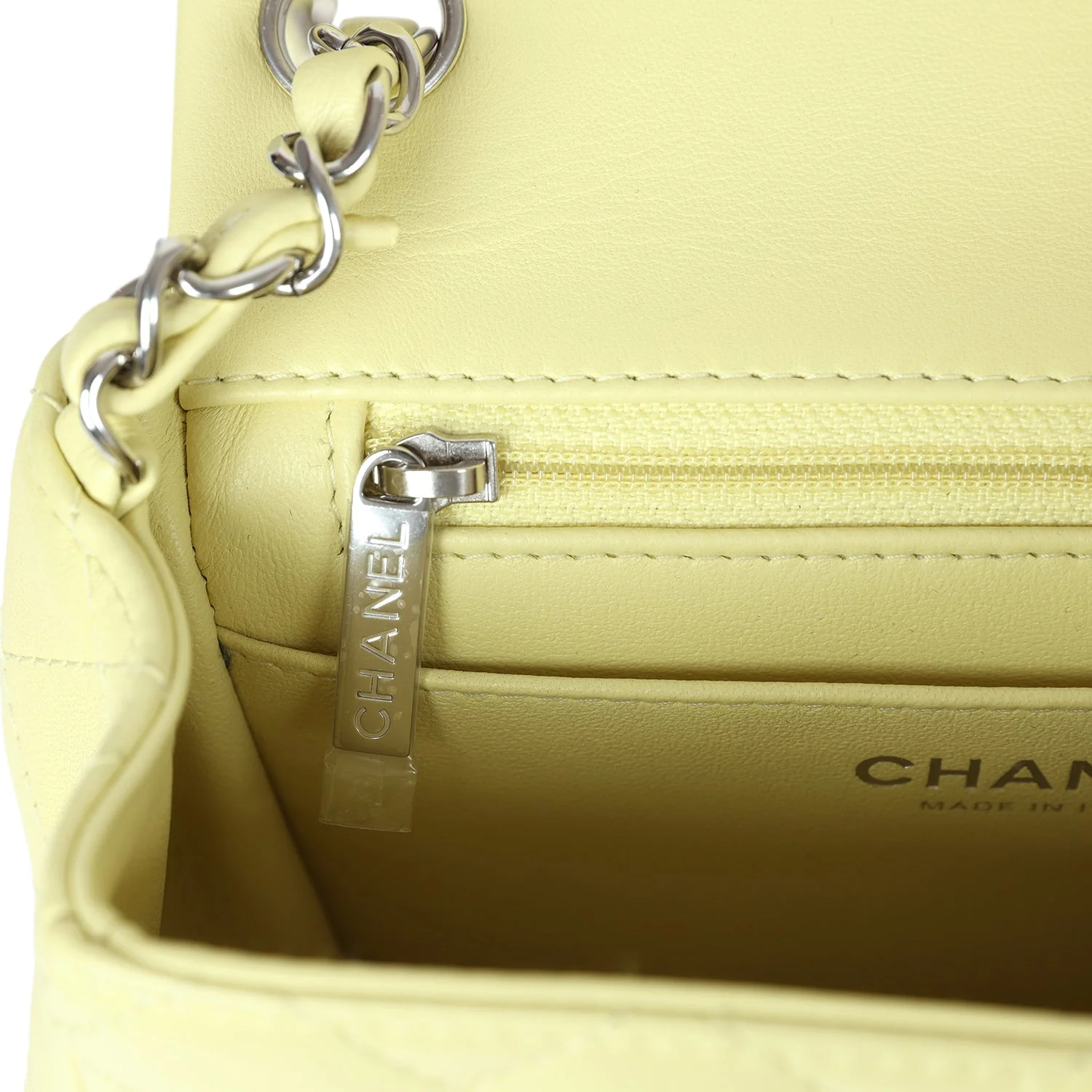 Chanel Mini Square Flap Bag Lime Lambskin Silver Hardware - Image 9
